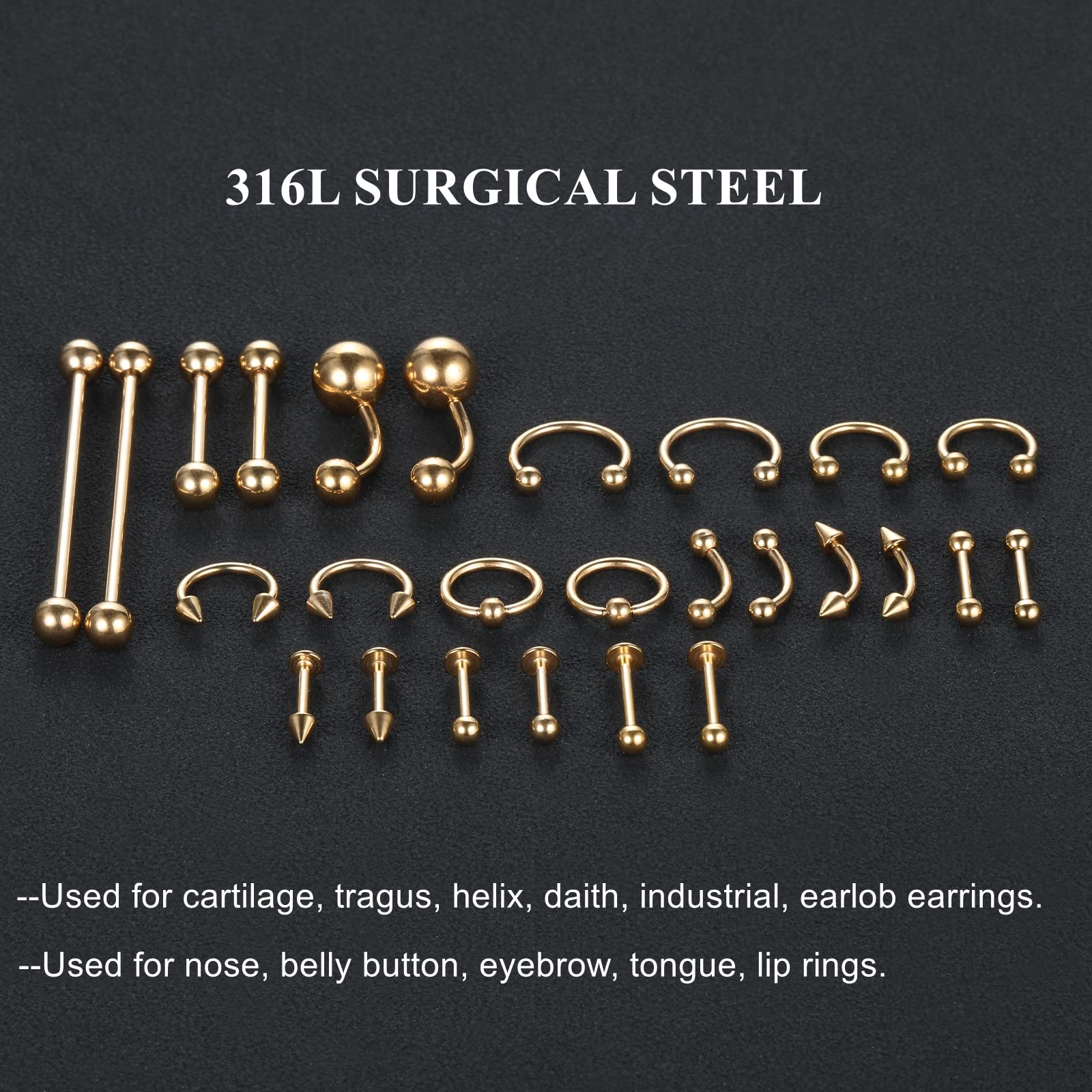 kit-piercing-58-piezas-labret-16g para labios cómodos