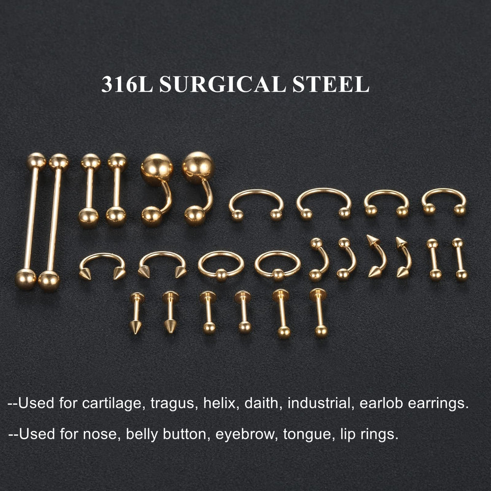 kit-piercing-58-piezas-labret-16g para labios cómodos