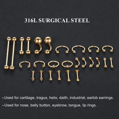 kit-piercing-58-piezas-labret-16g para labios cómodos