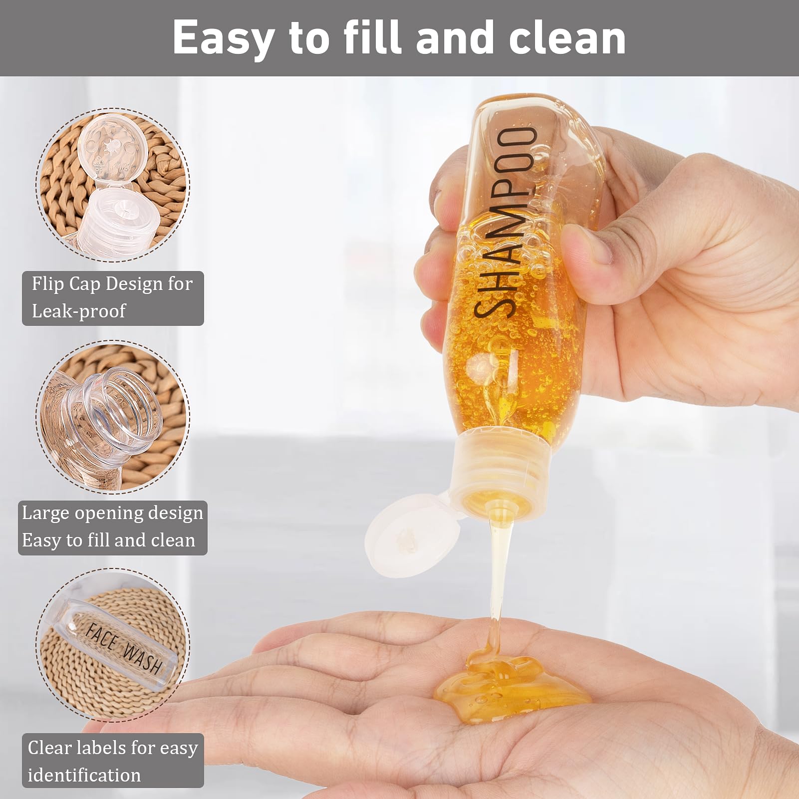 Kitchen GIMS clear travel bottles suitable for shampoo and lotion