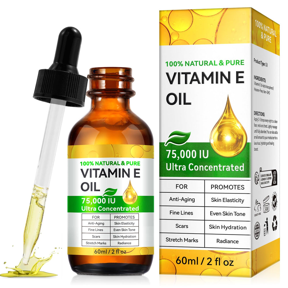 KITNOBLIS Vitamin E oil bottle close-up showing pure potency for skin hydration