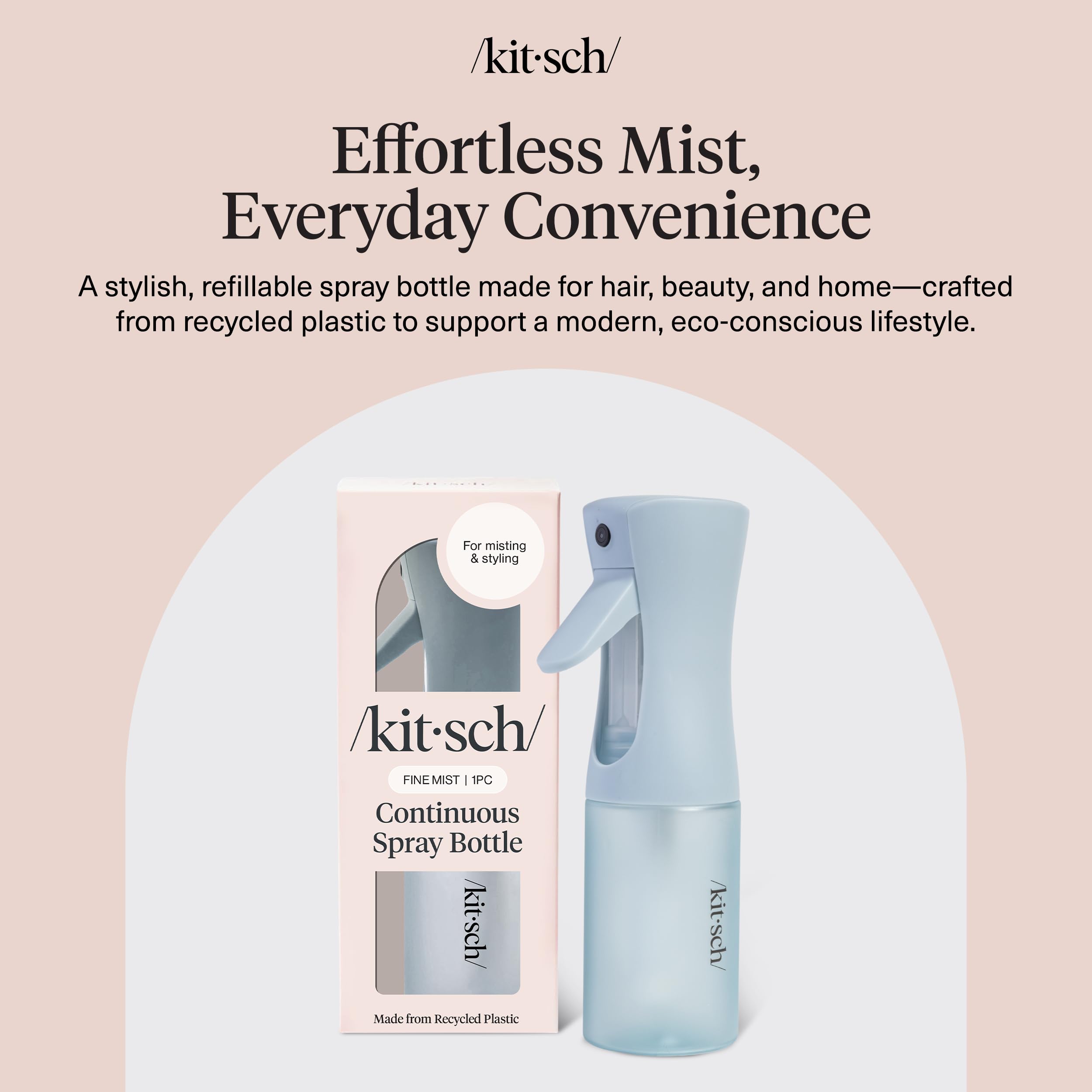 Kitsch 150ml recycled bottle highlights eco-friendly design ideal for travel.