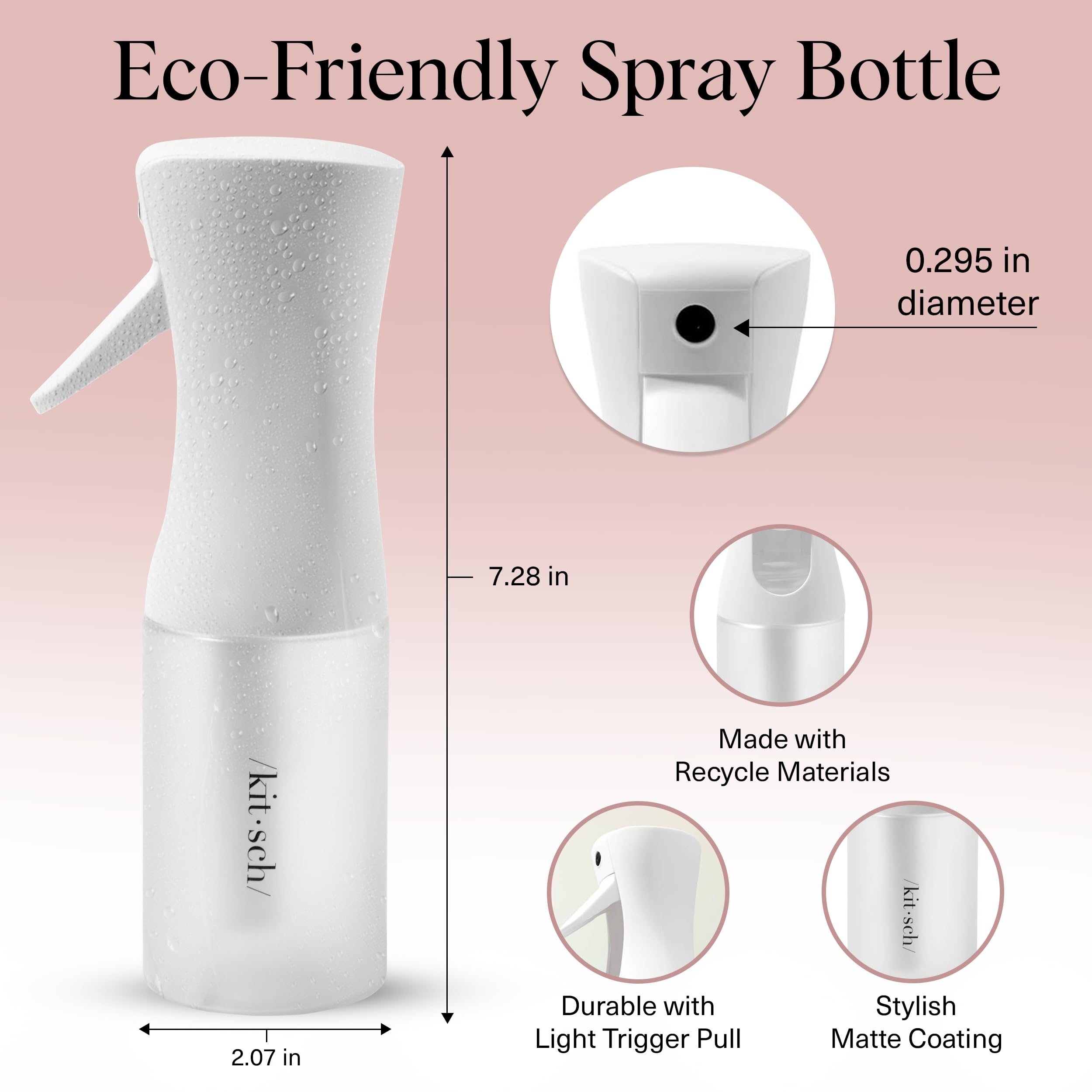Kitsch 150ml recycled materials bottle reduces waste with even mist