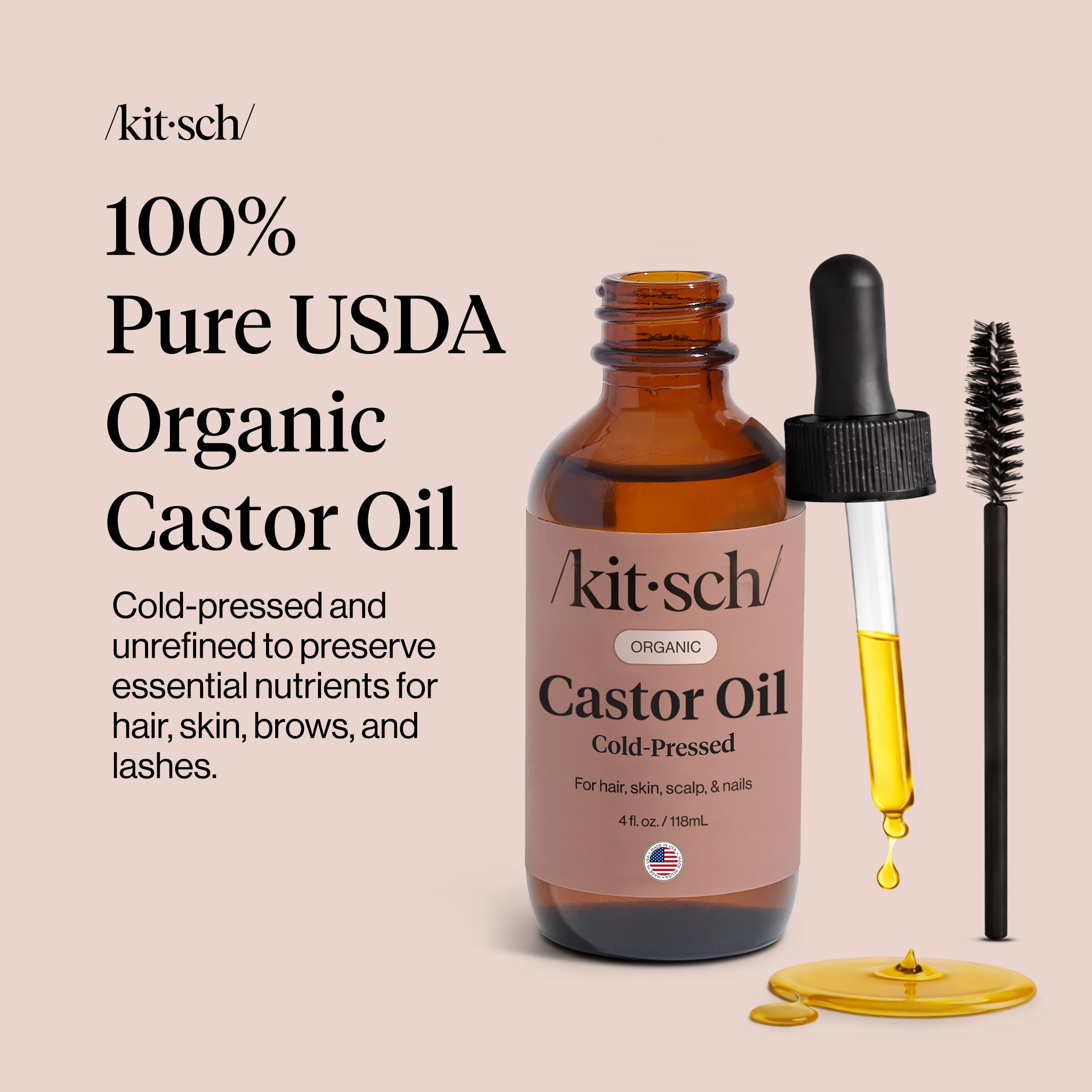 Kitsch Aceite de Ricino Orgánico: aplicación para cejas y pestañas que da apariencia más llena.