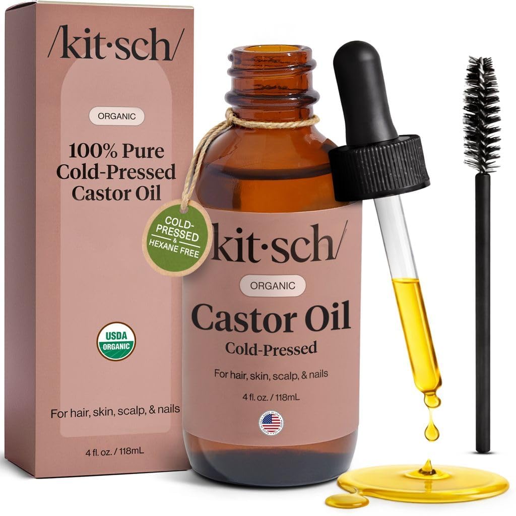 Kitsch Aceite de Ricino Orgánico: bote de vidrio para uso diario en cabello y piel.