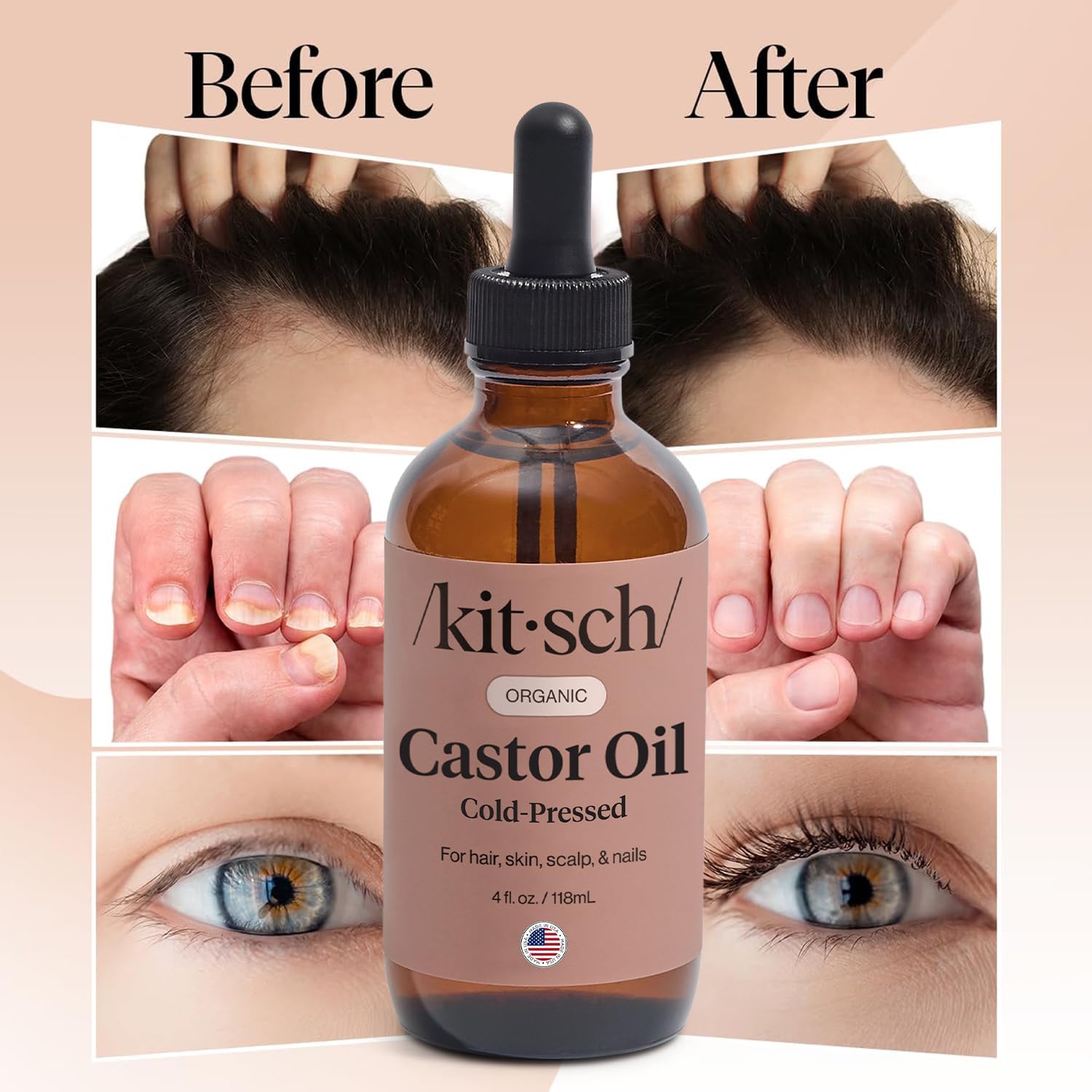 Kitsch Aceite de Ricino Orgánico: rico en nutrientes para piel y cabello.
