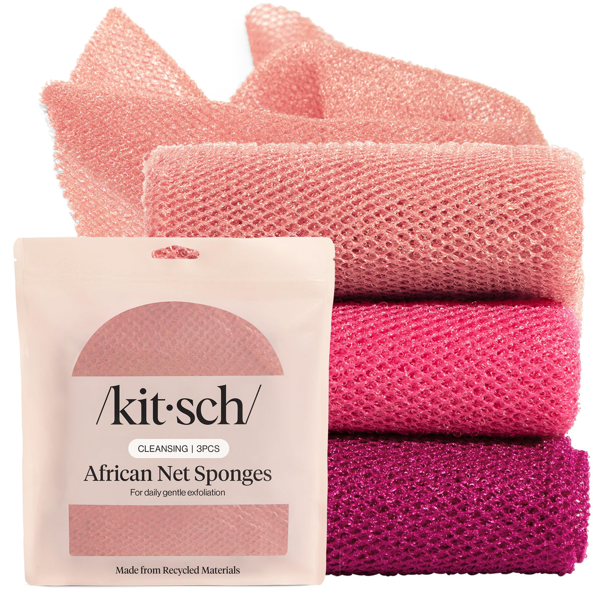 Kitsch Esponja de Red Africana para exfoliación suave diaria en Berry Pink.