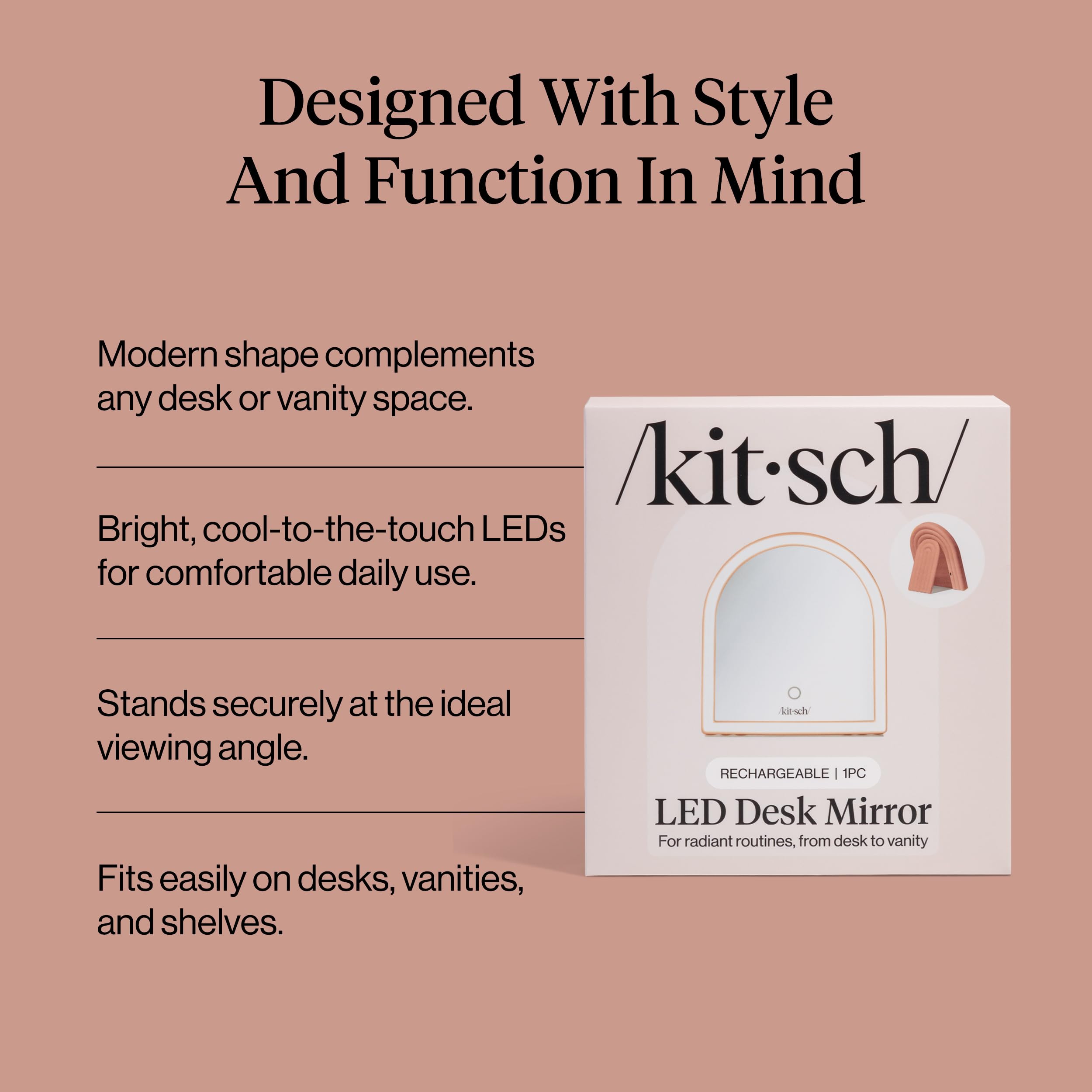 Kitsch Arch Desk Vanity Mirror touch sensor control for quick brightness tweaks