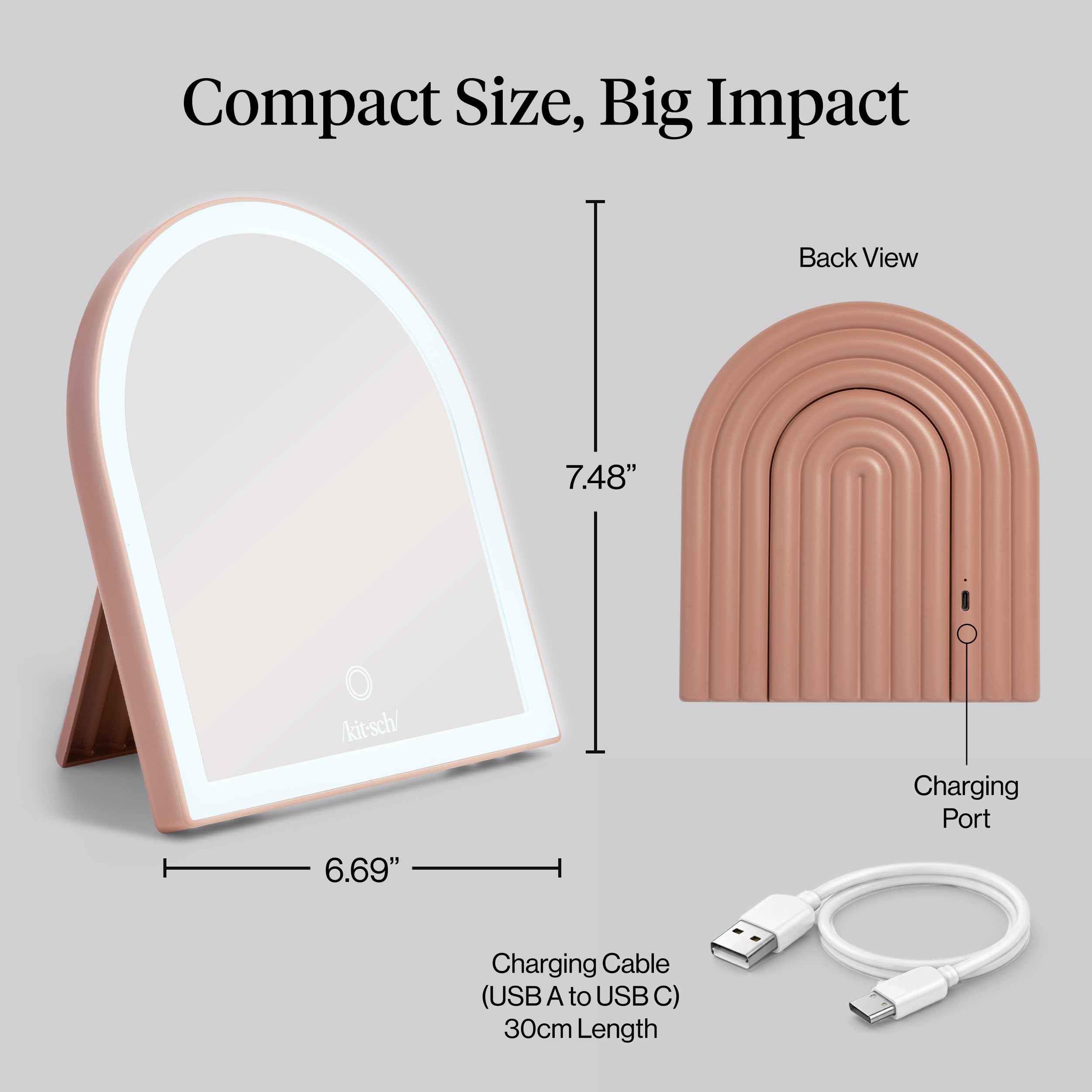 Kitsch Arch Desk Vanity Mirror with warm-neutral-cool glow for day and night routines