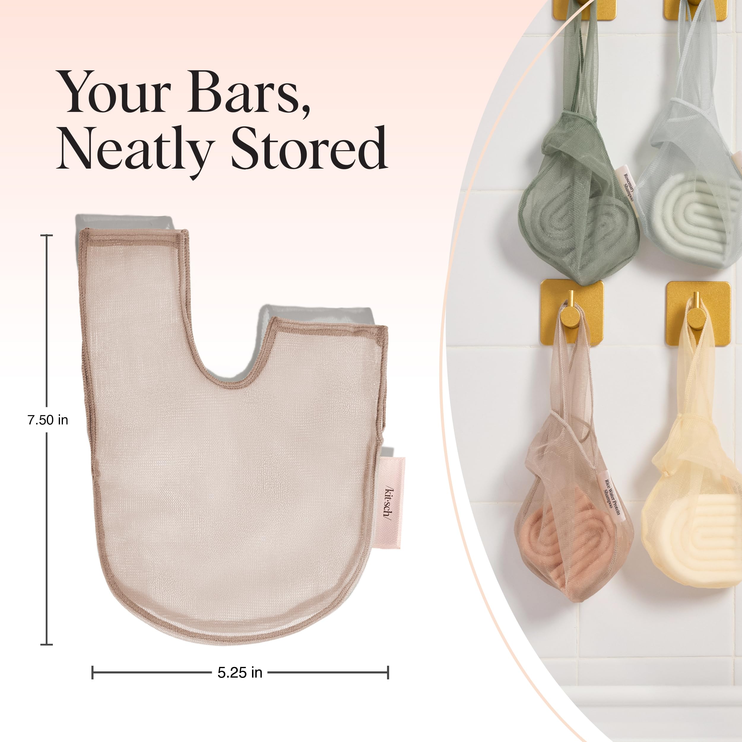 Kitsch bar soap bag protects bars and prevents soggy messes through airflow