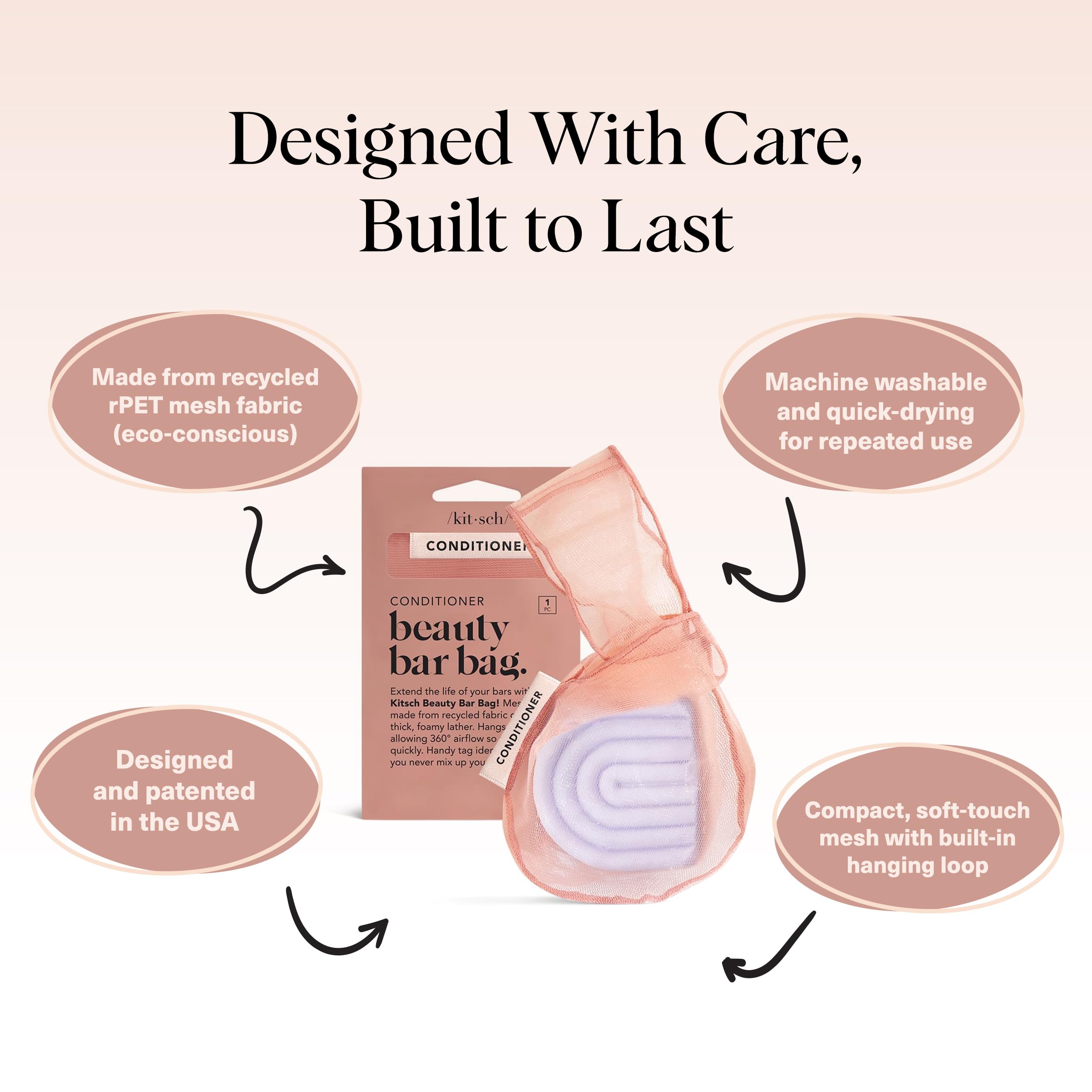 Kitsch mesh bag made with recycled rPET doubles as a gentle exfoliating pouch