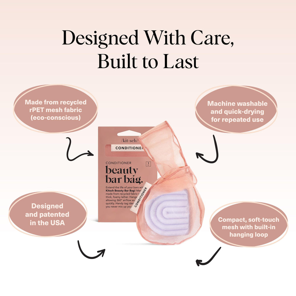 Kitsch mesh bag made with recycled rPET doubles as a gentle exfoliating pouch