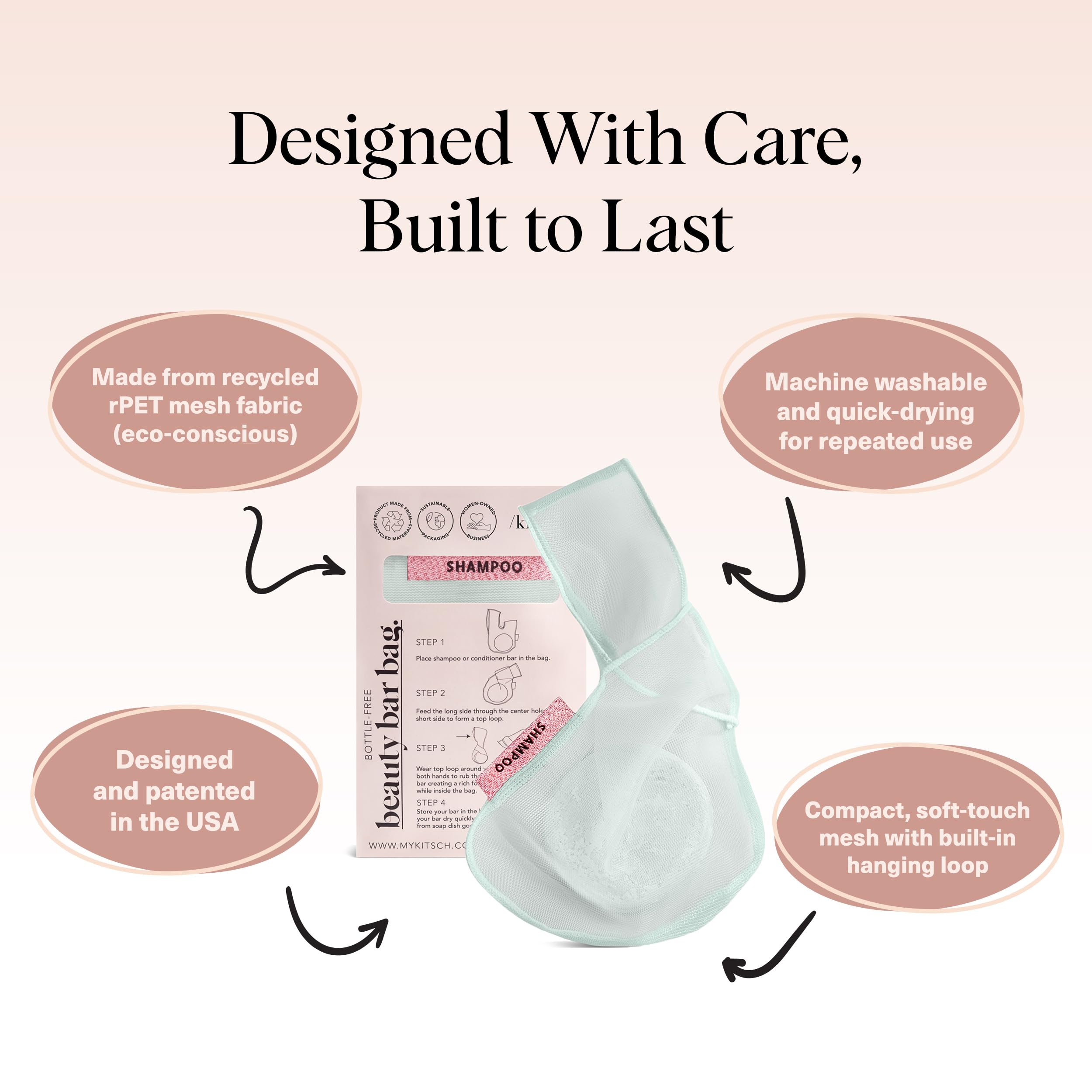Kitsch Bar Soap Saver Pouch demonstrates 360-degree airflow for faster drying.