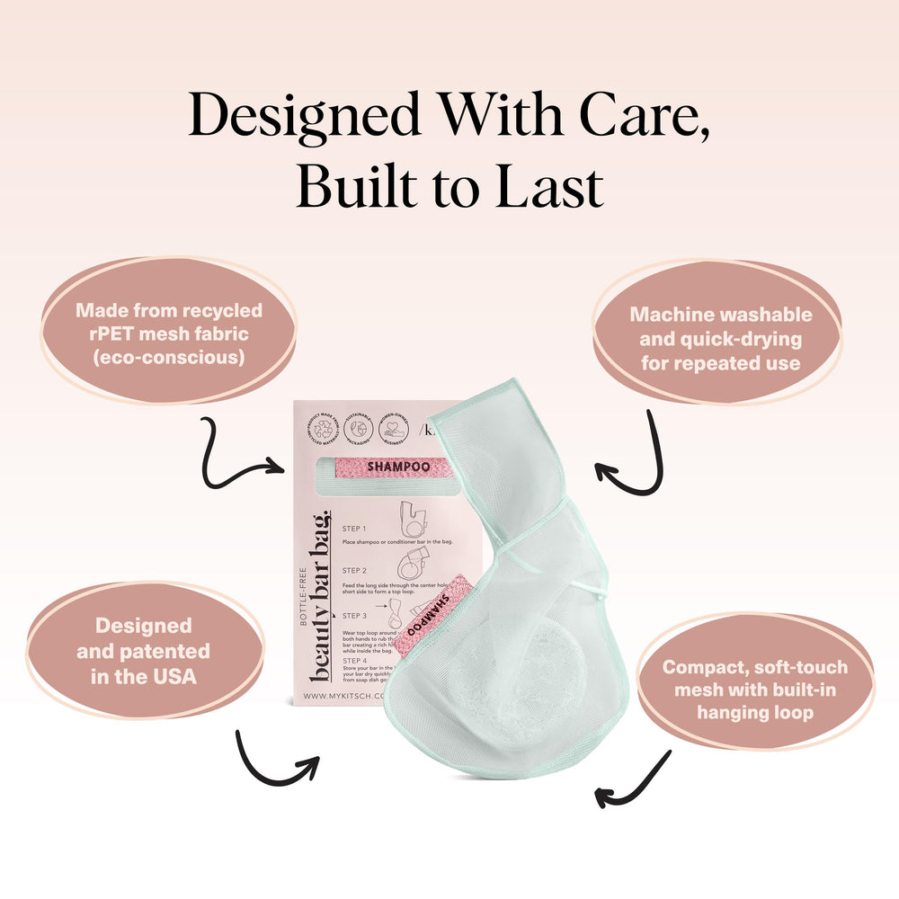 Kitsch Bar Soap Saver Pouch demonstrates 360-degree airflow for faster drying.
