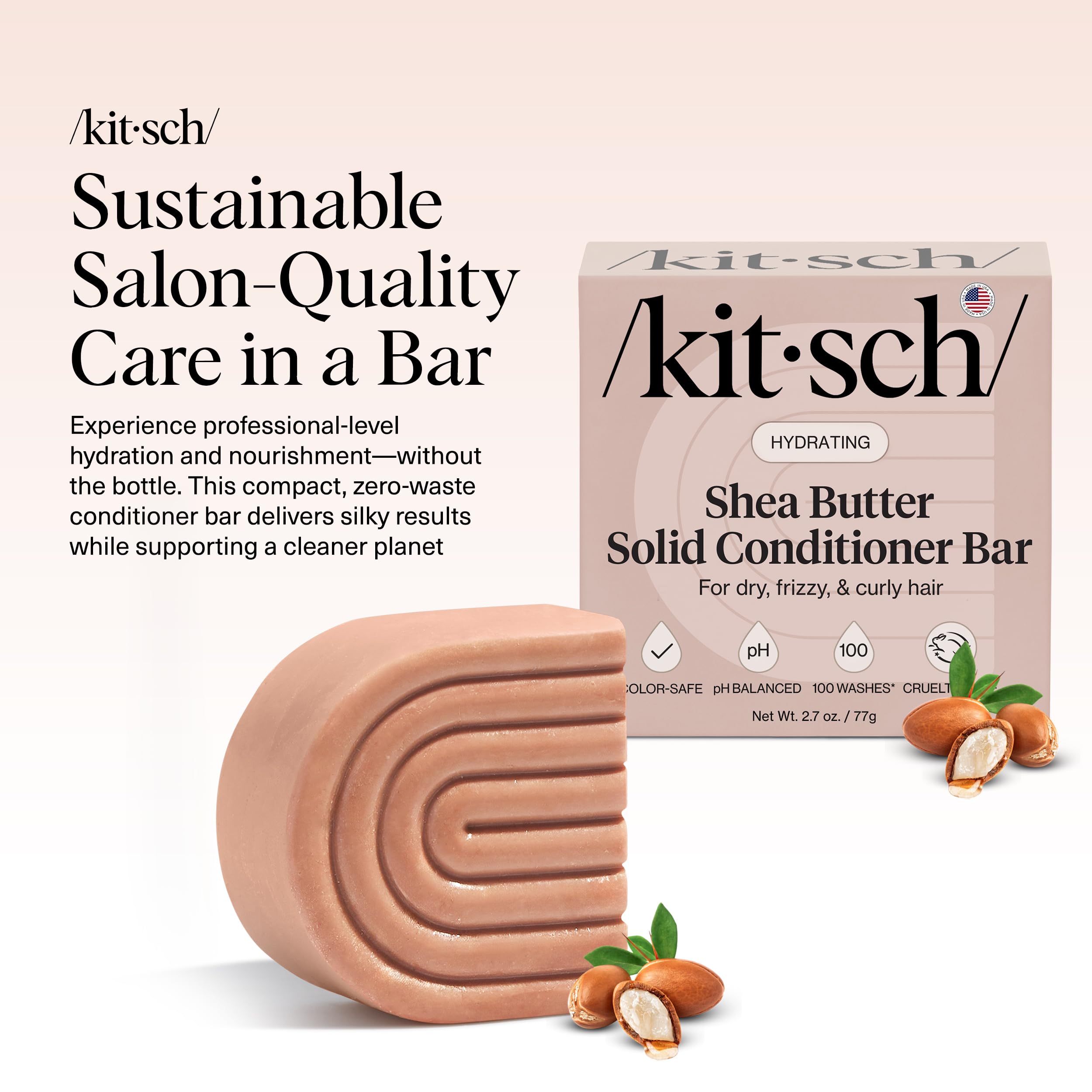 Kitsch barra de acondicionador con karité ofrece textura cremosa para distribuir fácilmente.