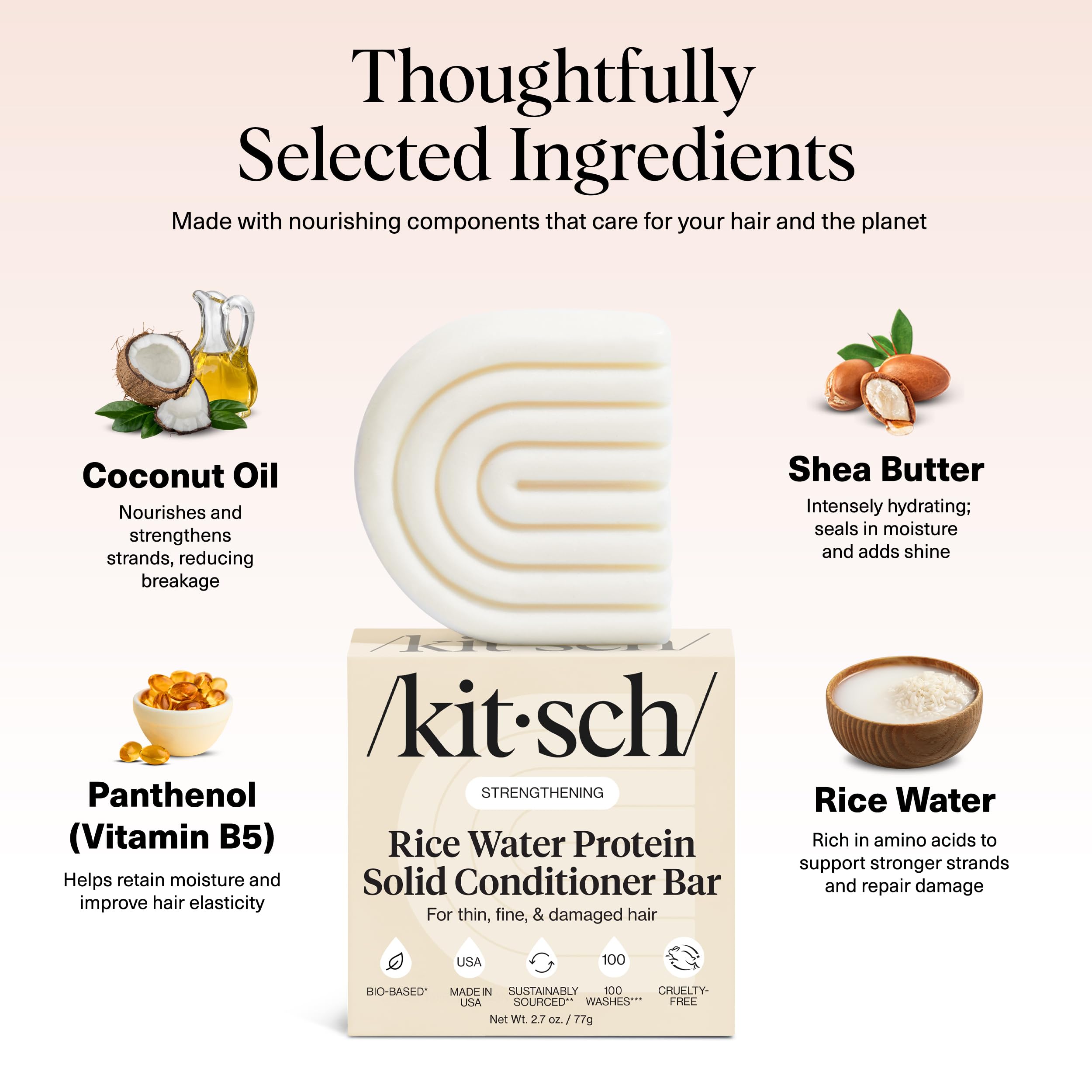 Kitsch barra acondicionador agua de arroz, brillo natural para cabellos apagados