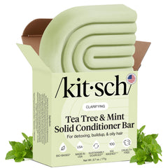 Kitsch barra-condicionador-arbol-de-te-menta, enfoque en la barra para cabello ligero y limpio.