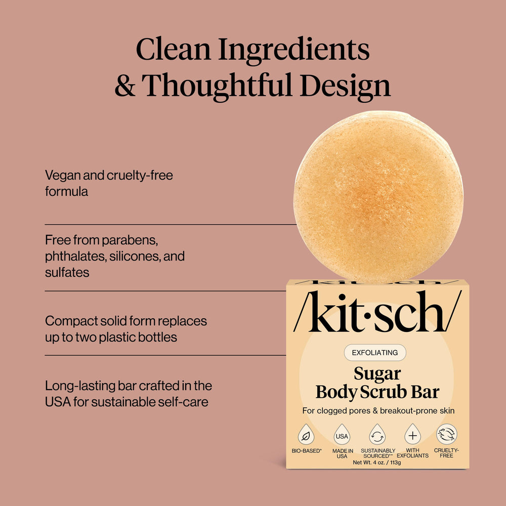 Kitsch barra exfoliante libre de plástico para una rutina sostenible.