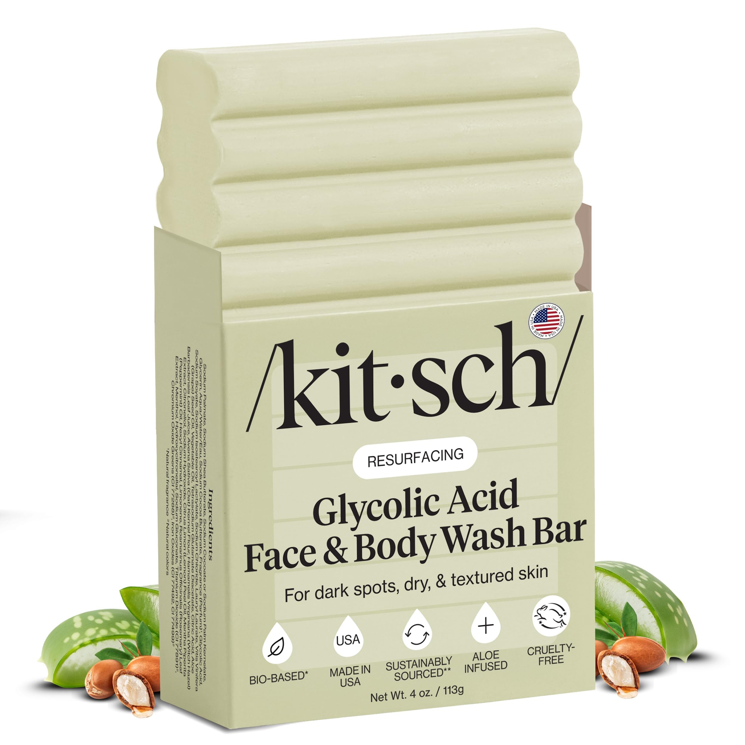 Kitsch barra de lavado con ácido glicólico frente: exfolia suavemente la piel