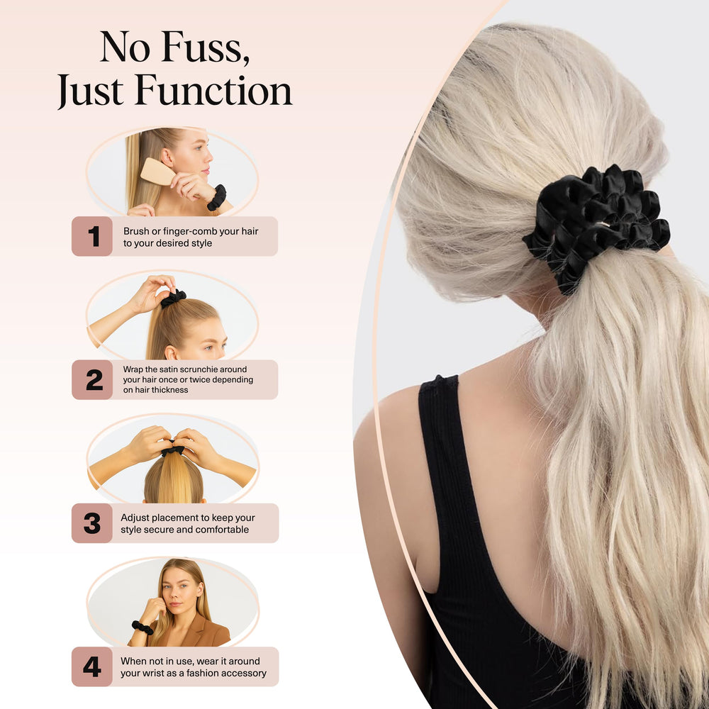 Kitsch black satin scrunchies five-pack for classic outfits