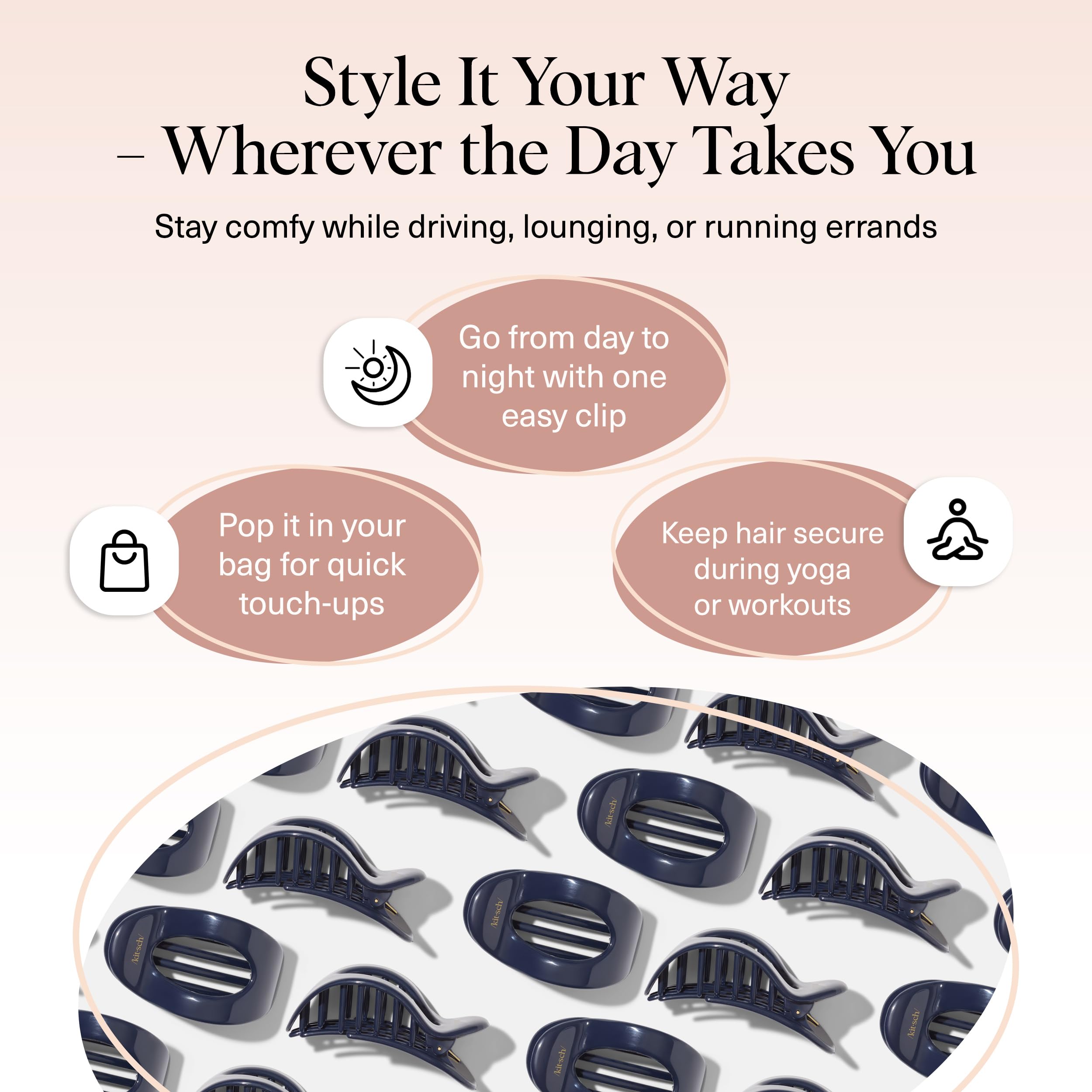 Blue Orchid Kitsch clip offers versatile styling for casual or professional looks.