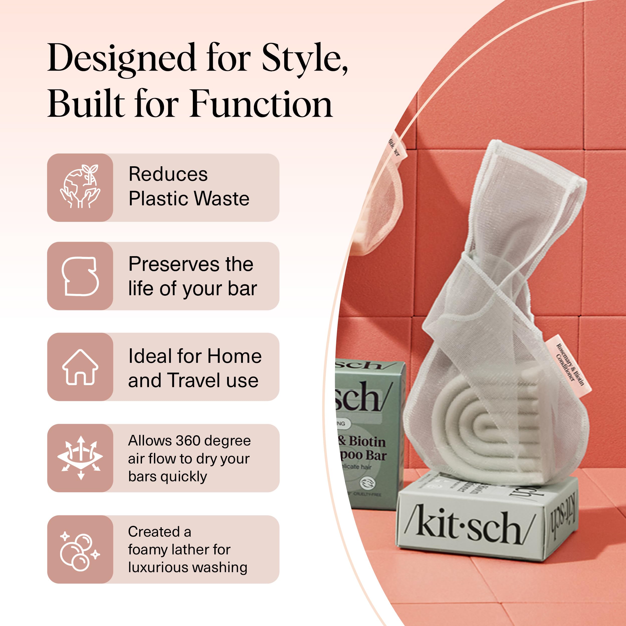 Kitsch bottle-free beauty bag helps reduce plastic waste in daily routines.