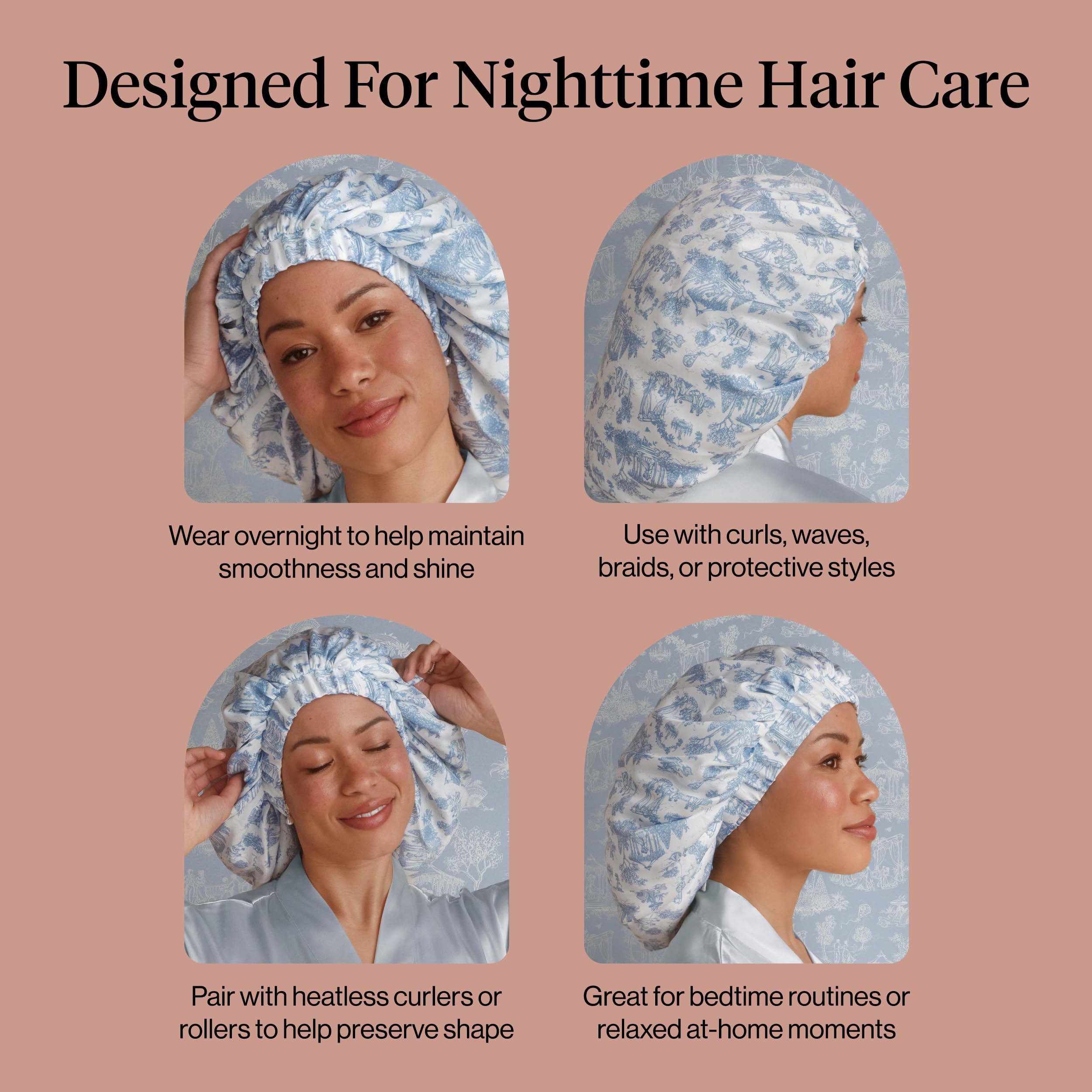 Kitsch x Bridgerton satin bonnet on pillow demonstrates bedtime protection