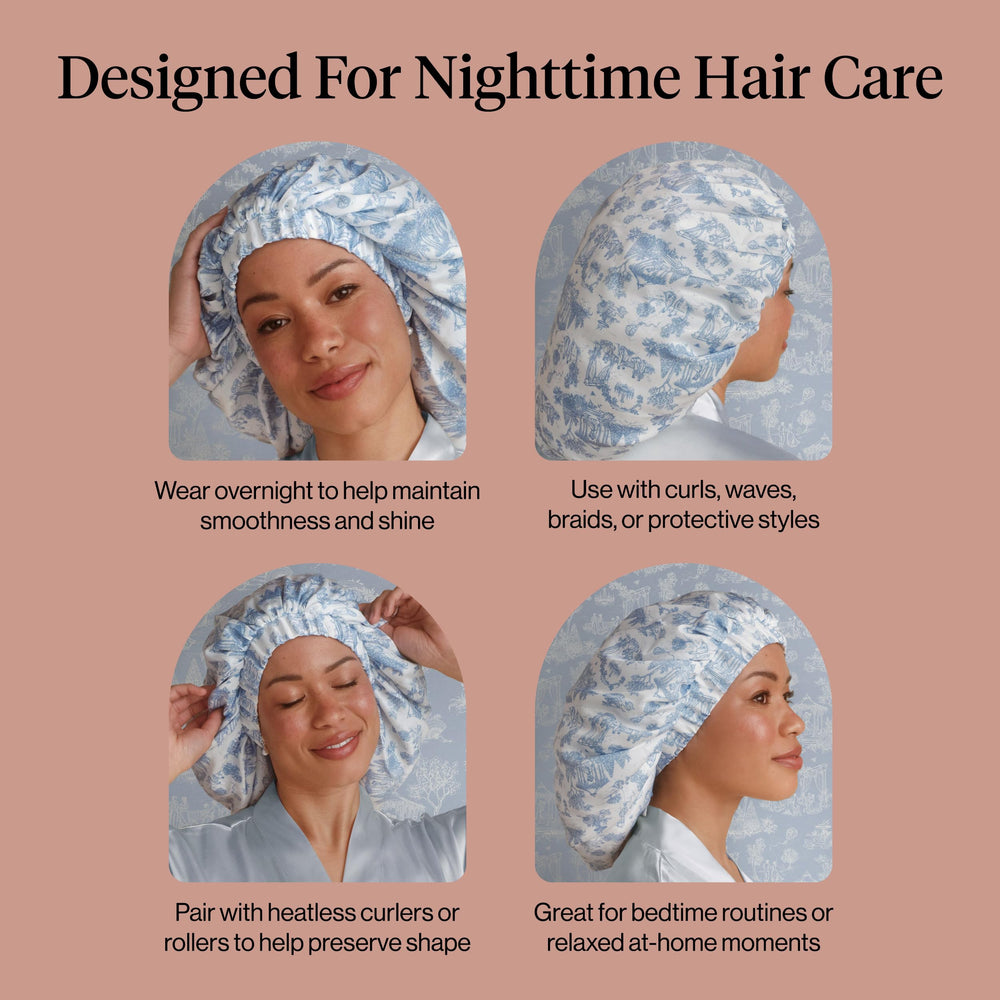 Kitsch x Bridgerton satin bonnet on pillow demonstrates bedtime protection
