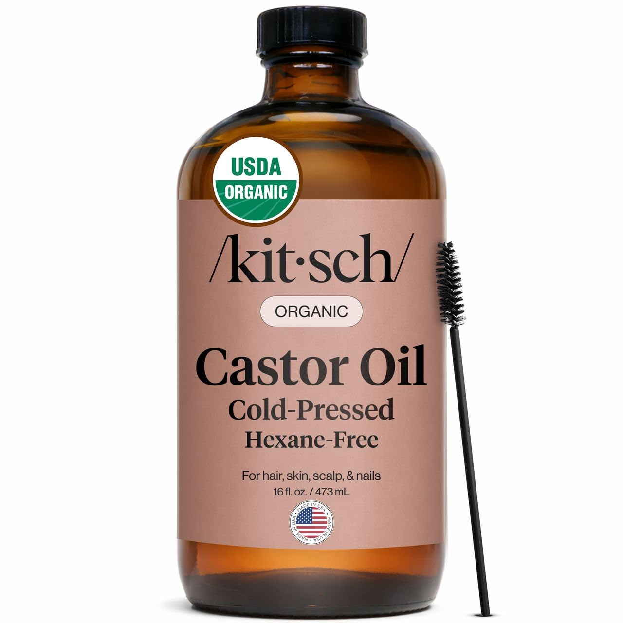 Kitsch Castor Oil bottle 16oz in glass for pure nourishment of hair and skin