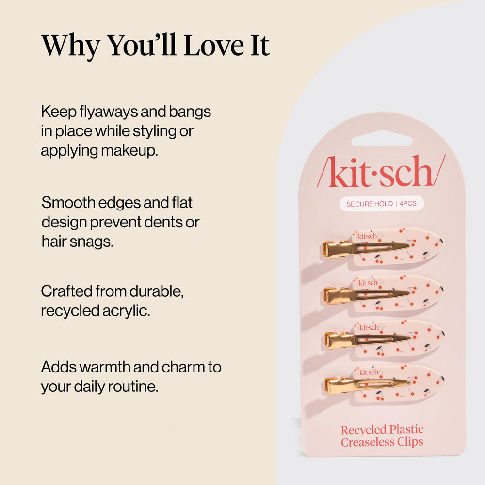 Kitsch clip para maquillaje, primer plano; mantiene el cabello fuera de la cara.