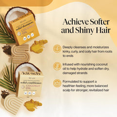 Kitsch coconut oil conditioner bar close-up emphasizing hydration for frizz-prone curls.