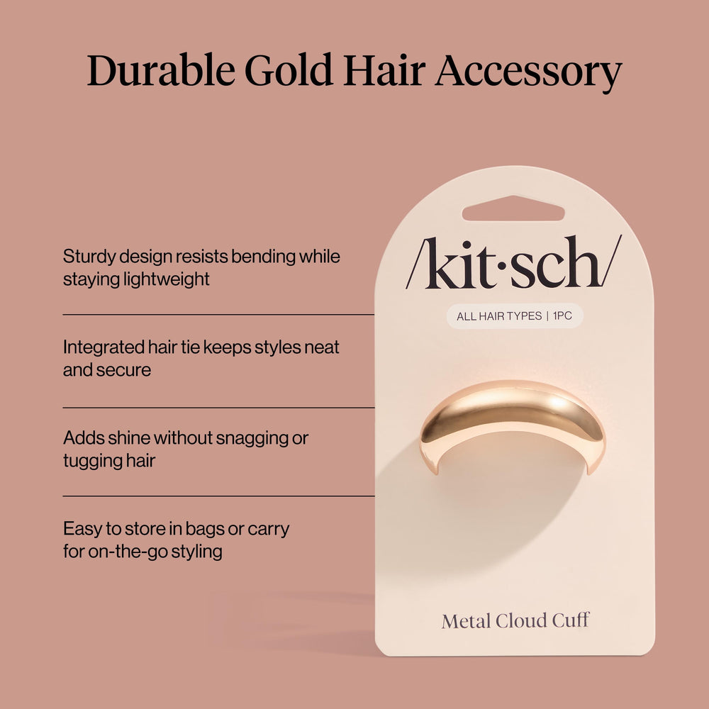 Kitsch coletero dorado con banda elástica integrada para peinados rápidos.