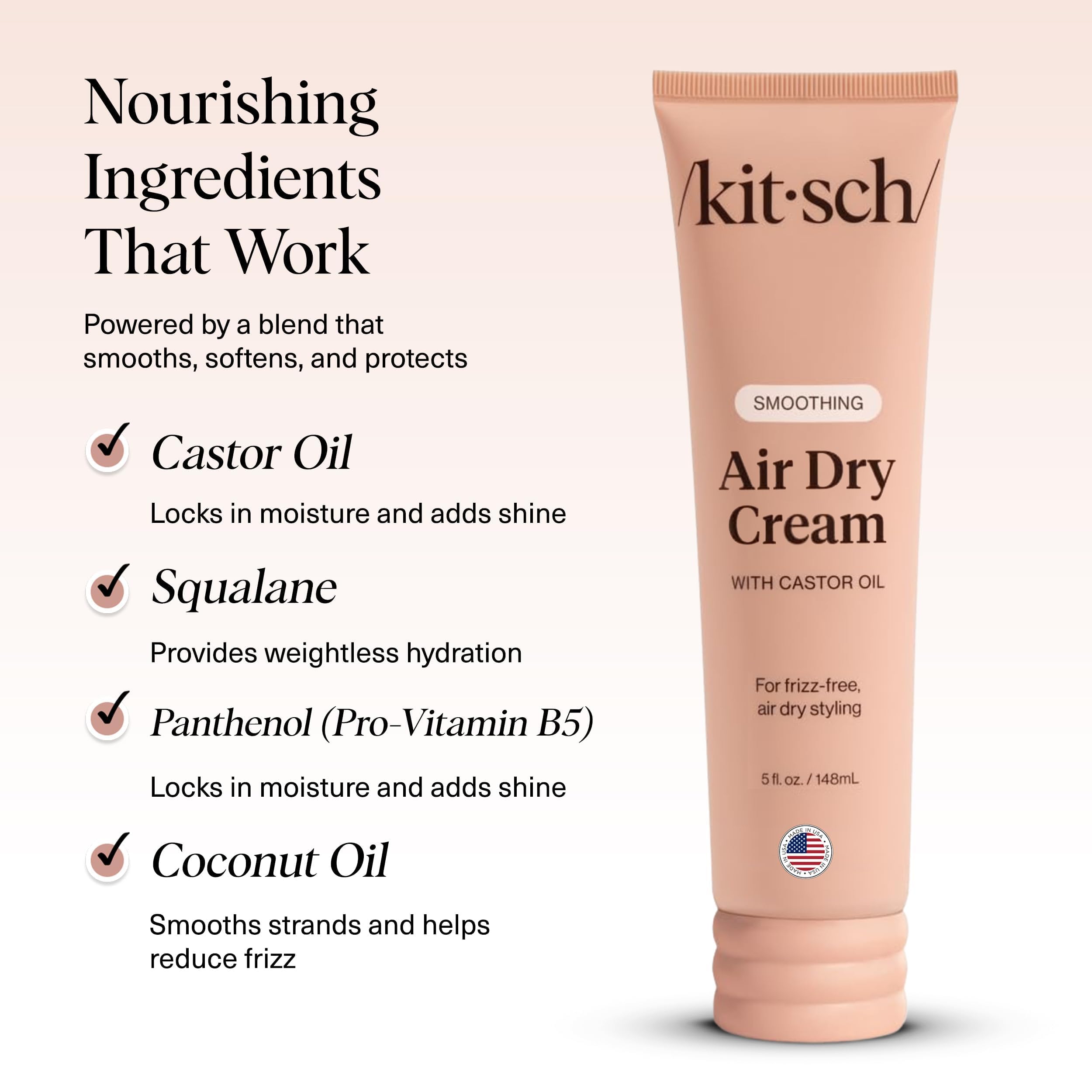 Kitsch crema suavizante para secado al aire: ingredientes nutritivos con ricino y coco.