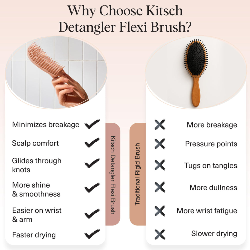 Kitsch curly hair brush with soft bristles defines curls.