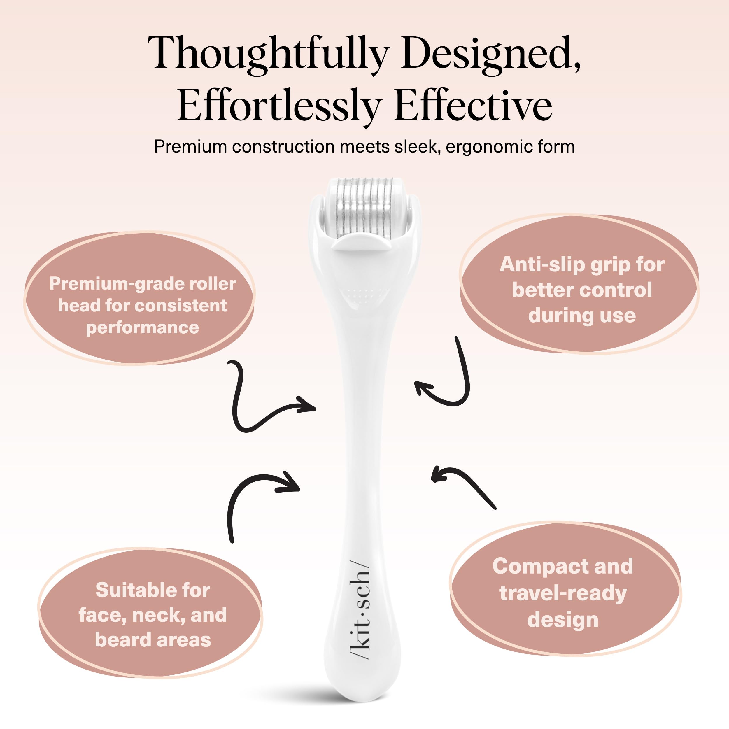 Kitsch Derma Roller packaging closeup showing stainless steel construction.