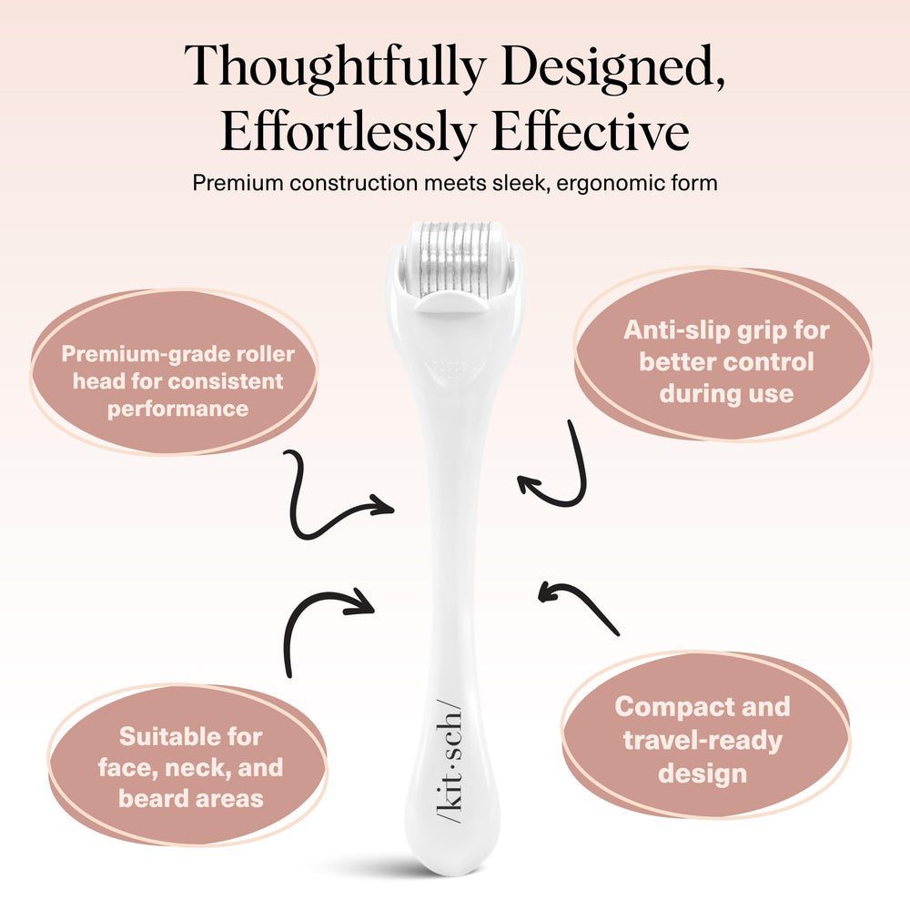 Kitsch Derma Roller packaging closeup showing stainless steel construction.