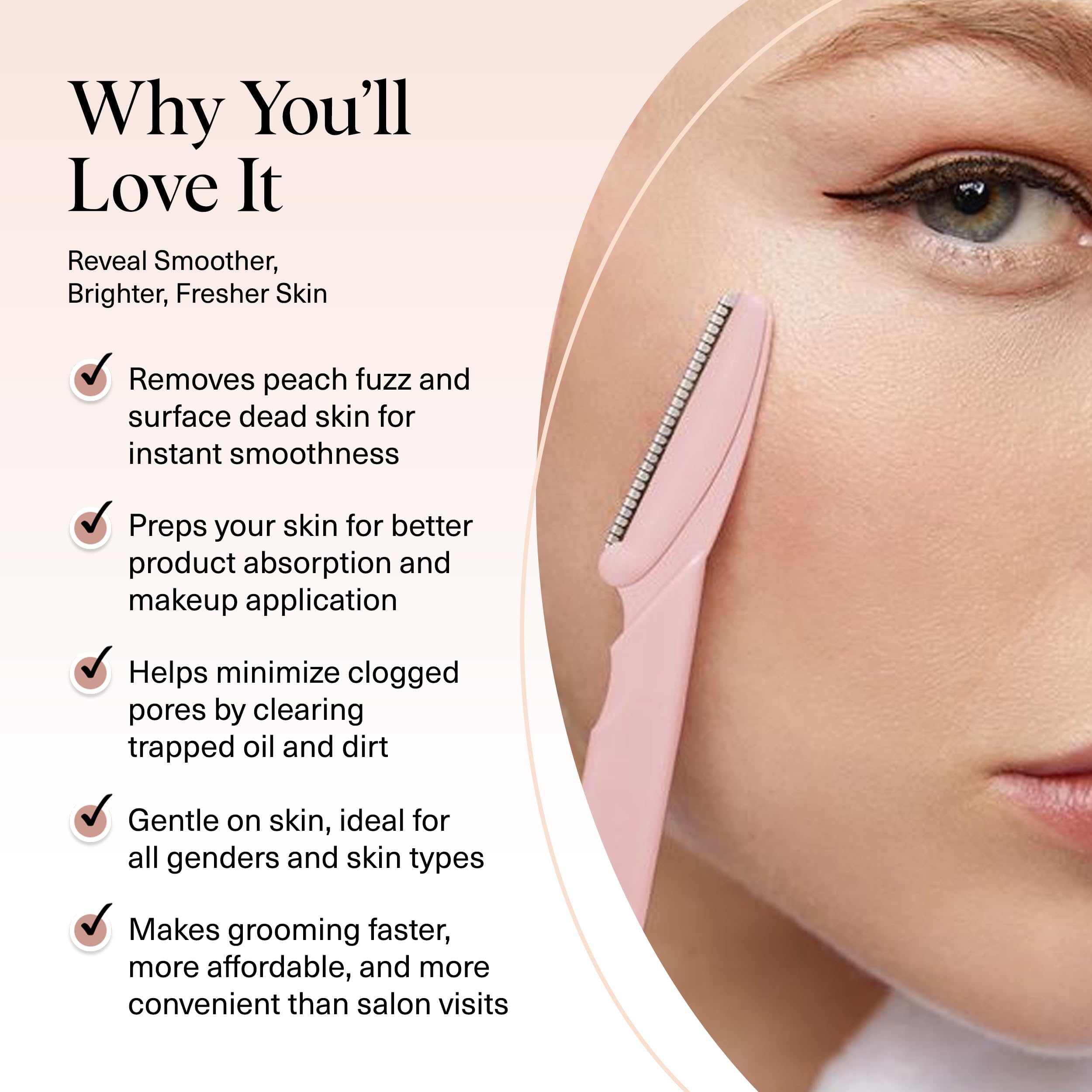 Kitsch Dermaplane exfoliation action demonstrates gentle exfoliation and glow.