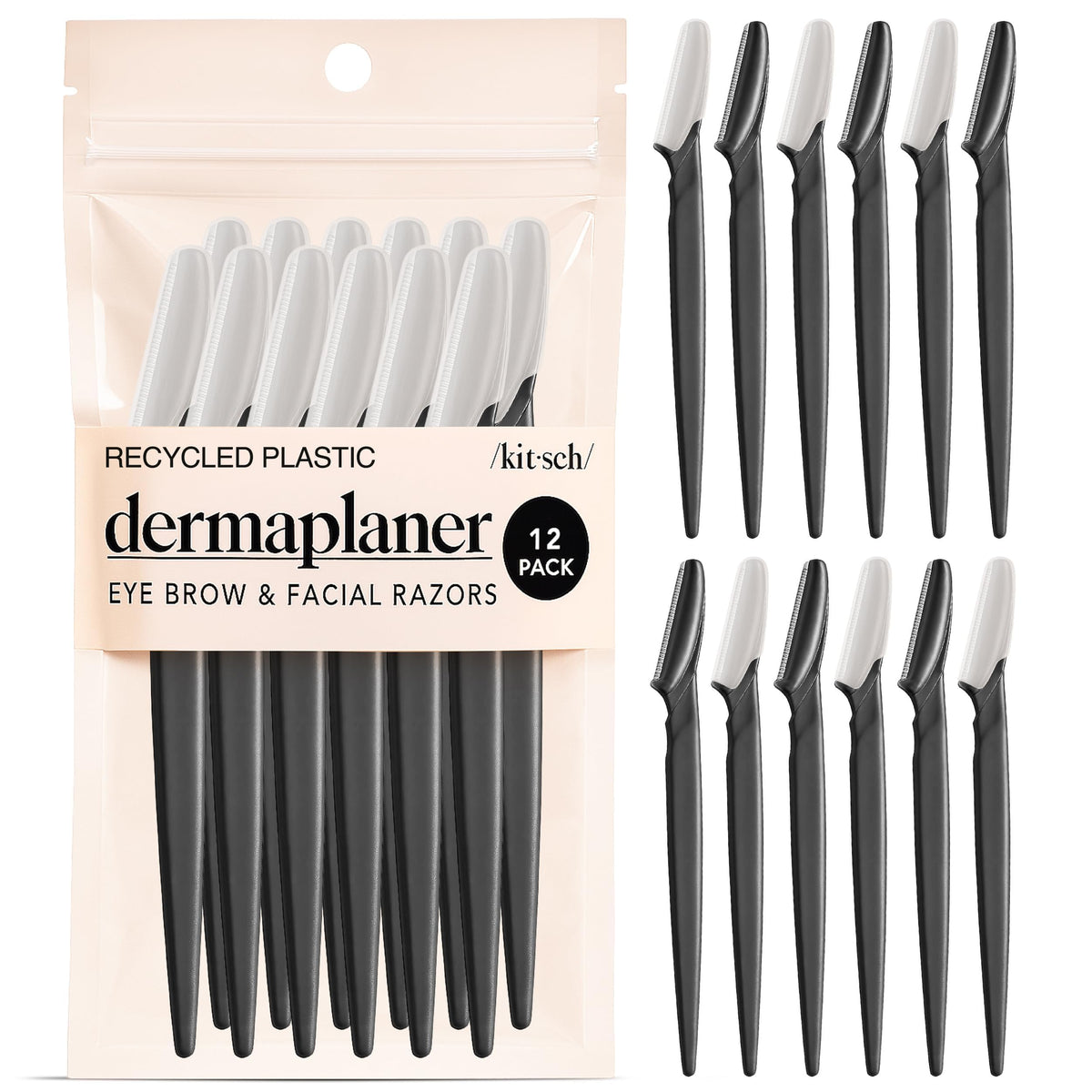 Kitsch Dermaplane Razor in black packaging designed for at-home exfoliation.