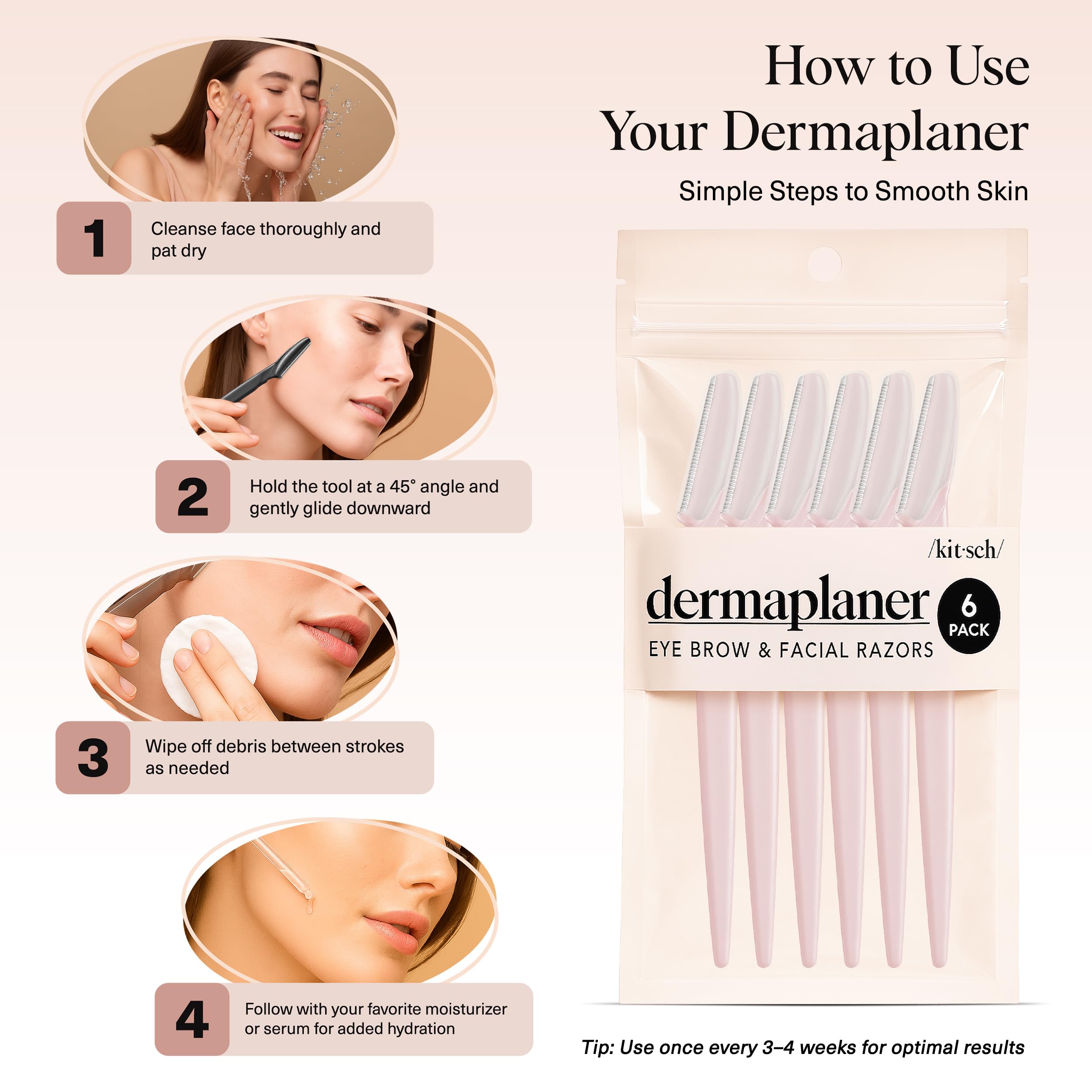 Kitsch Dermaplane razor blush packaging and setup