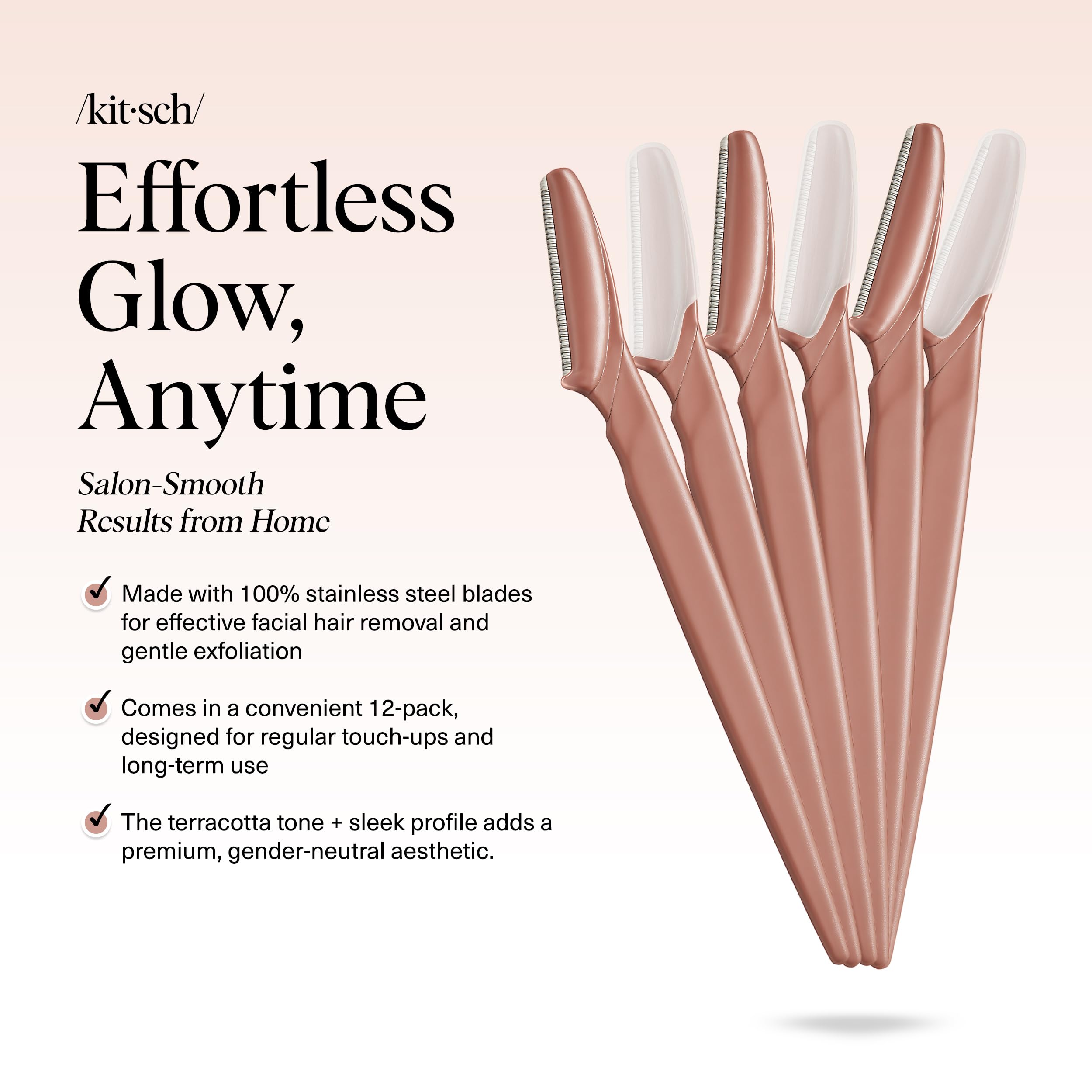 Kitsch Dermaplane Razor held in hand shows compact tool for gentle facial exfoliation.