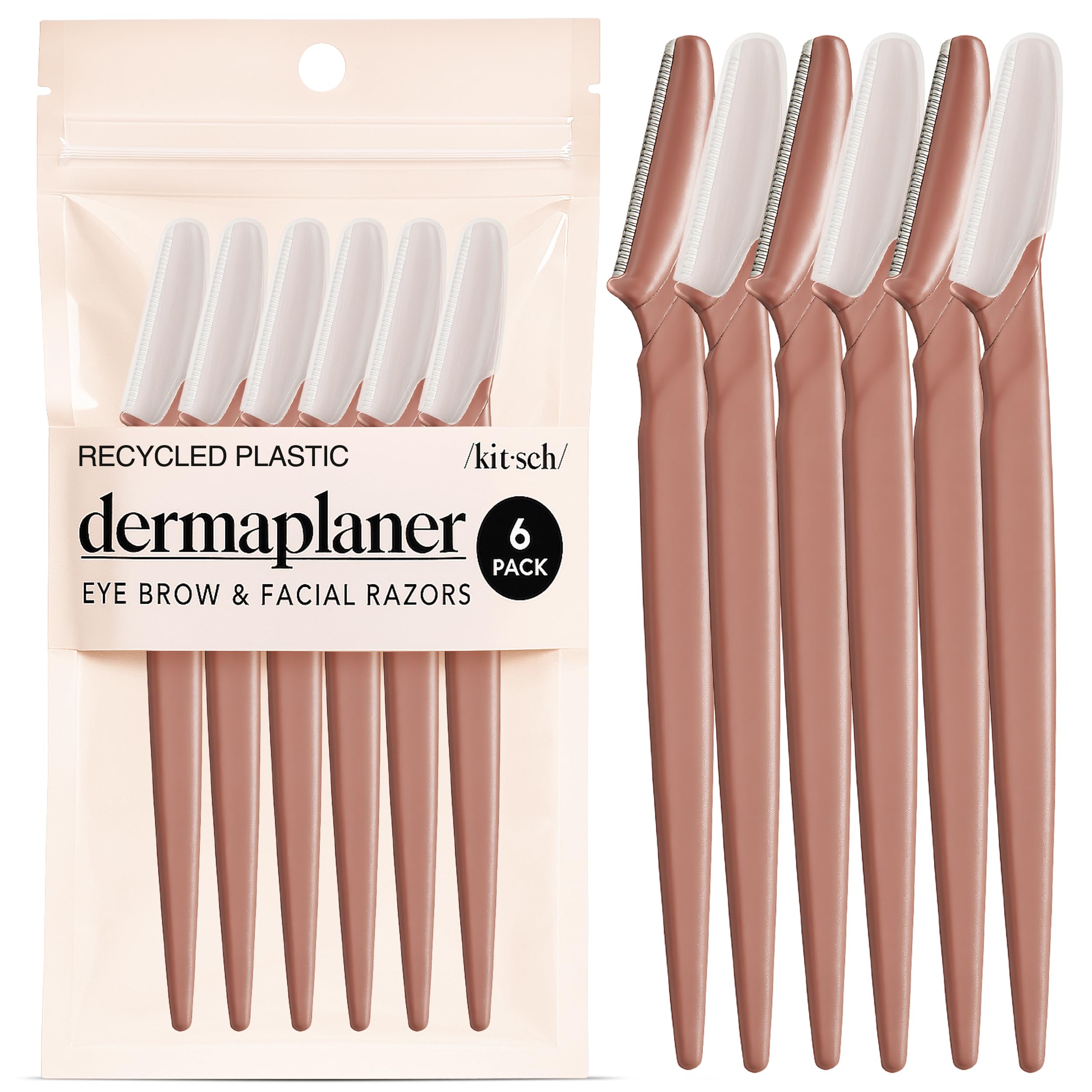 Kitsch Dermaplane Razor packaging Terracotta highlights eco-friendly design for on-the-go grooming.