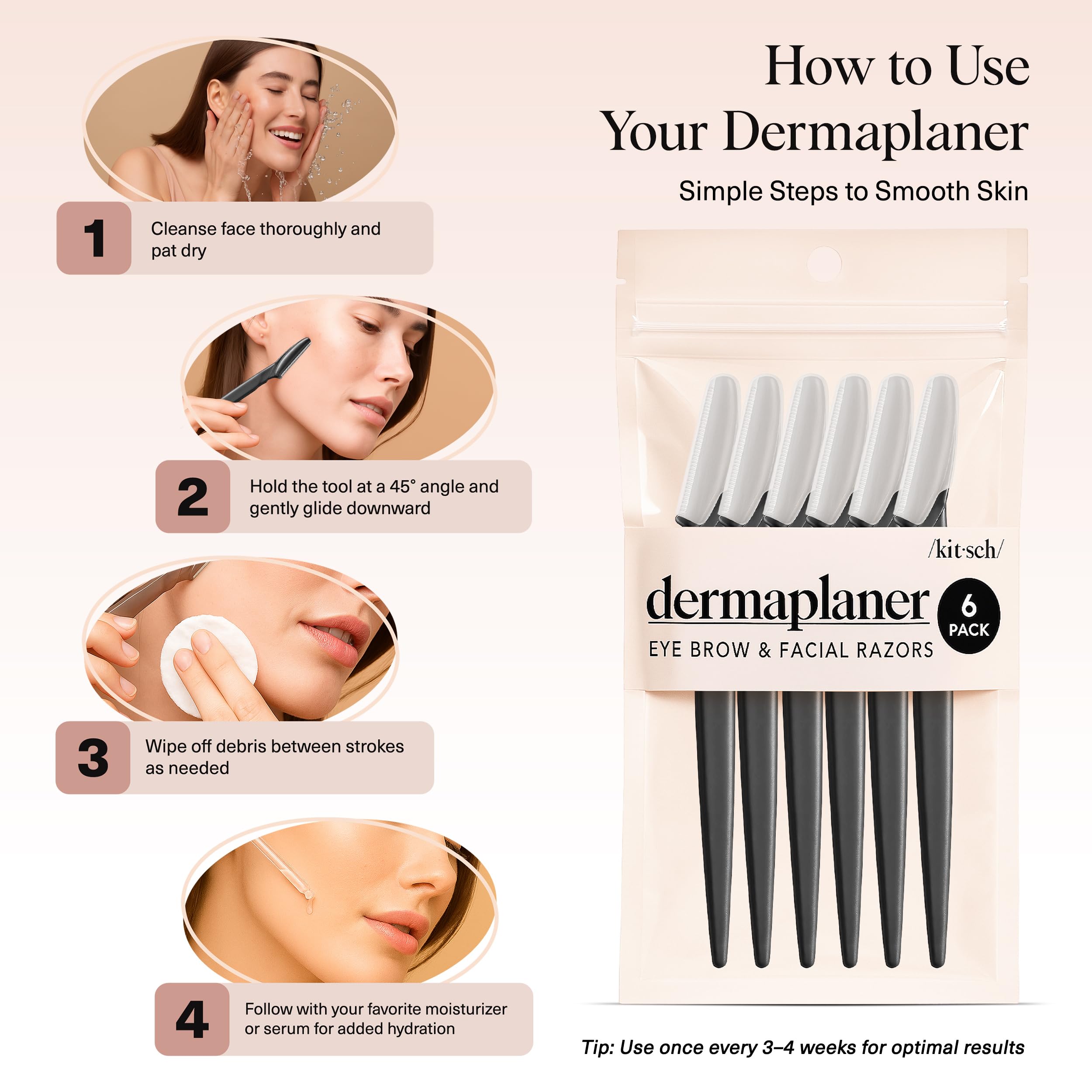 Kitsch Dermaplane Razor helps refine texture and minimize pores.