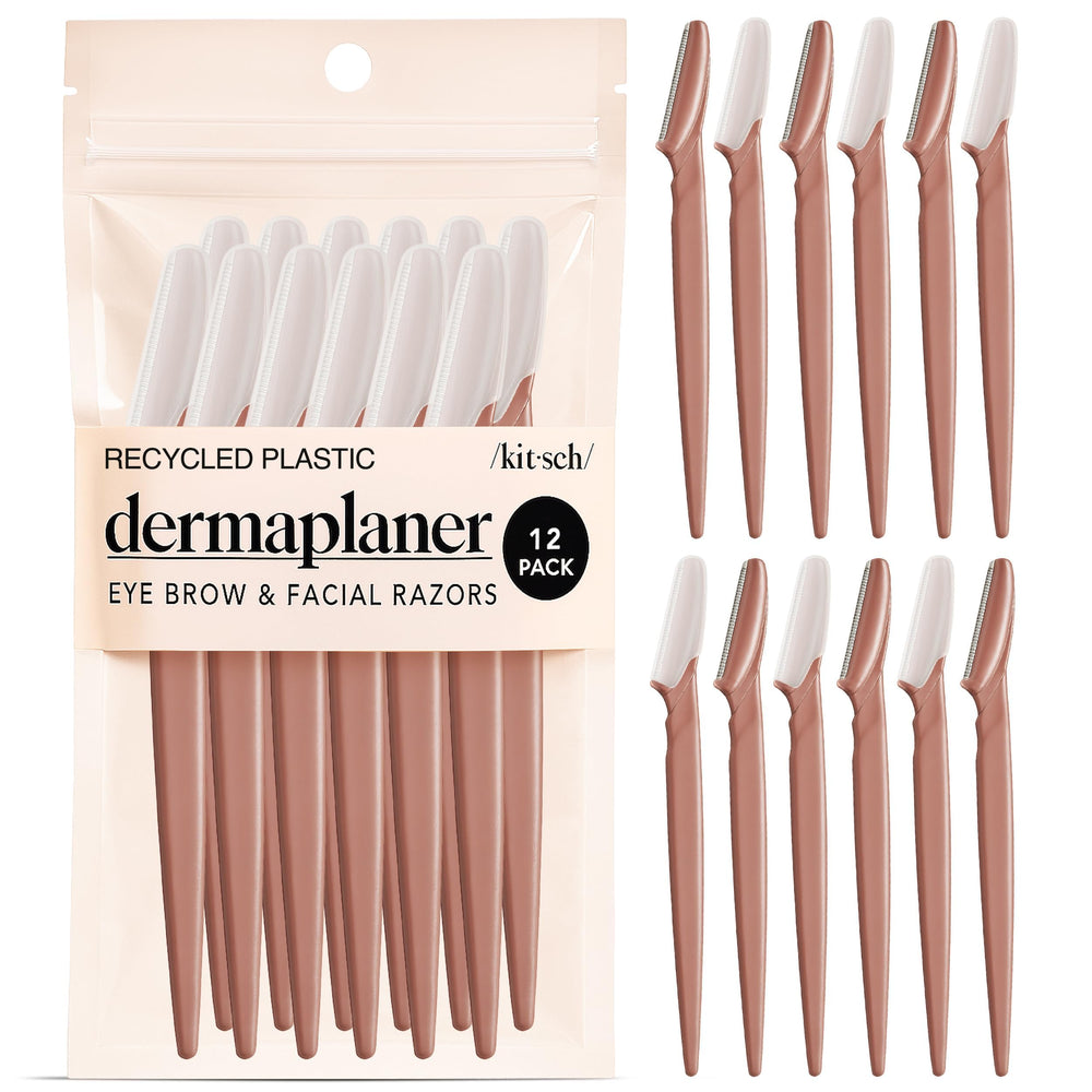 Kitsch Dermaplane Razor terracotta packaging emphasizes eco-friendly design and portability.