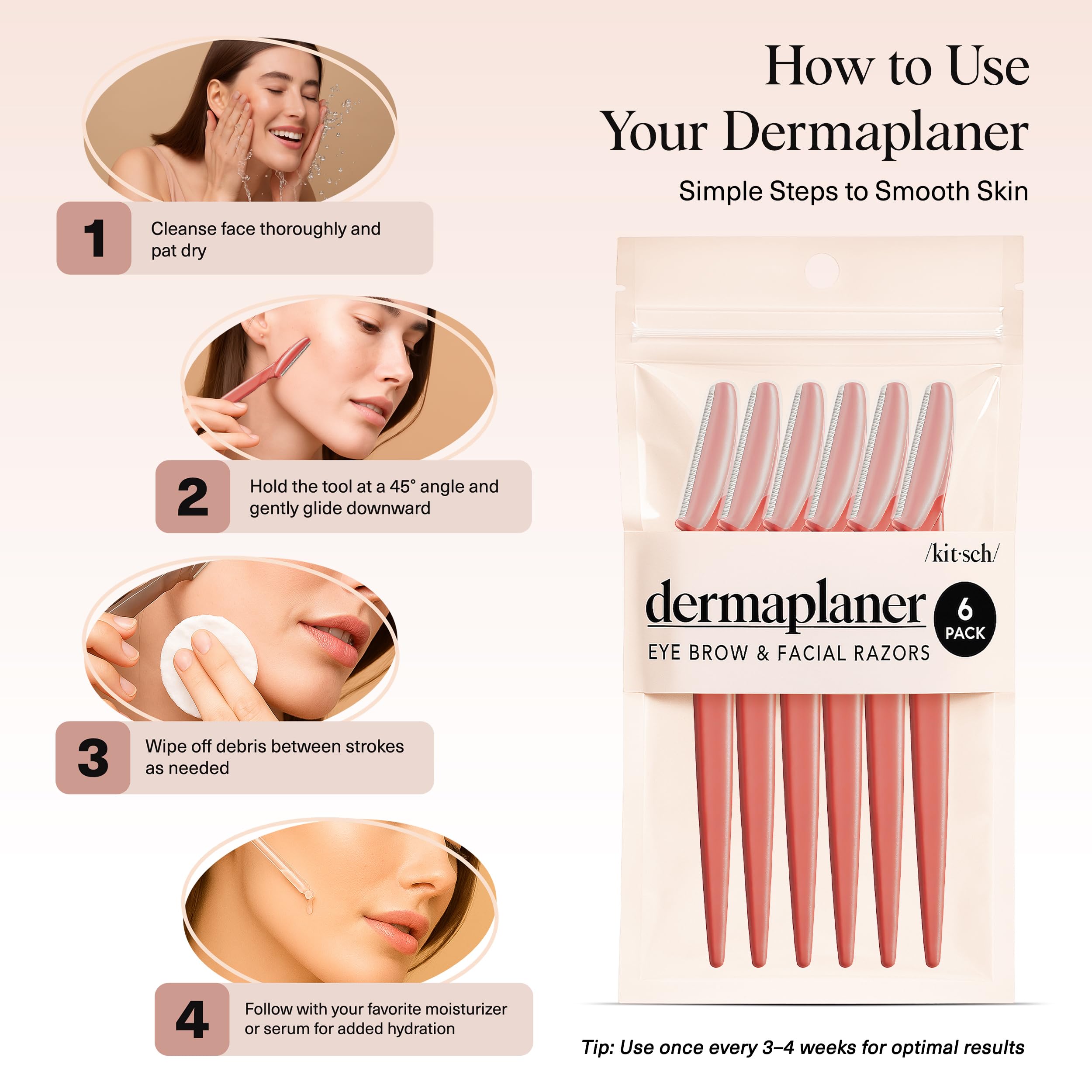 Kitsch Dermaplane Razor Travel Size Coral for on-the-go grooming