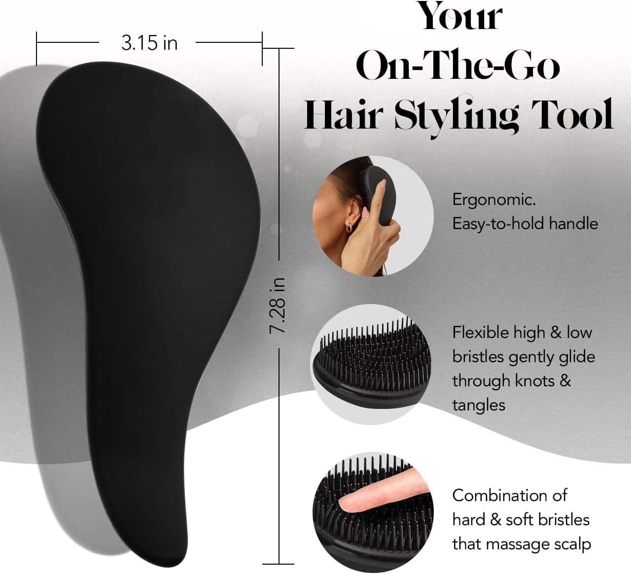 Kitsch Detangler Brush flexible bristles glide through knots on all hair types.