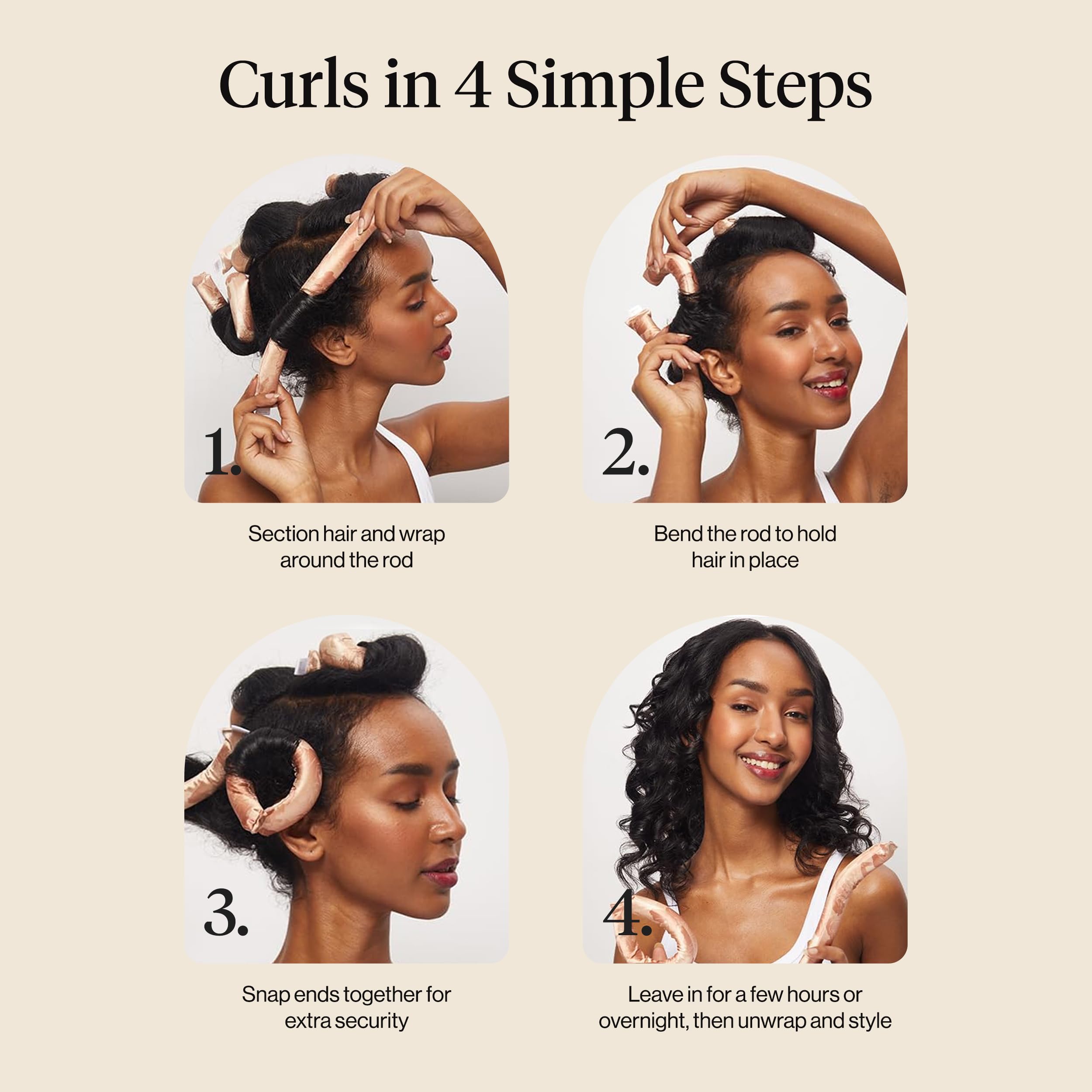 Curlers wrapped in hair illustrating overnight styling potential without heat.