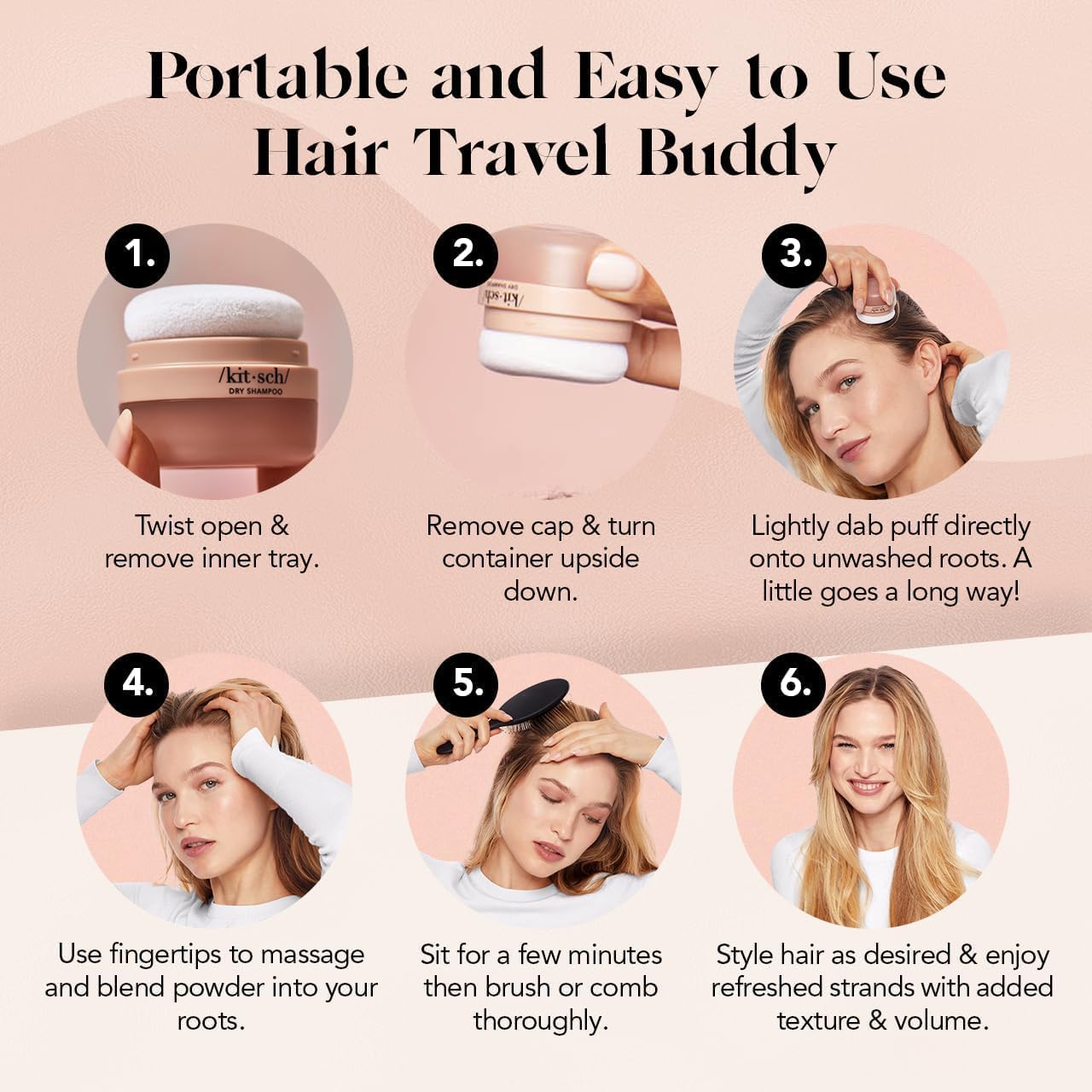 Kitsch Dry Shampoo Powder fragrance-free formula suits sensitive scalps and all hair colors.