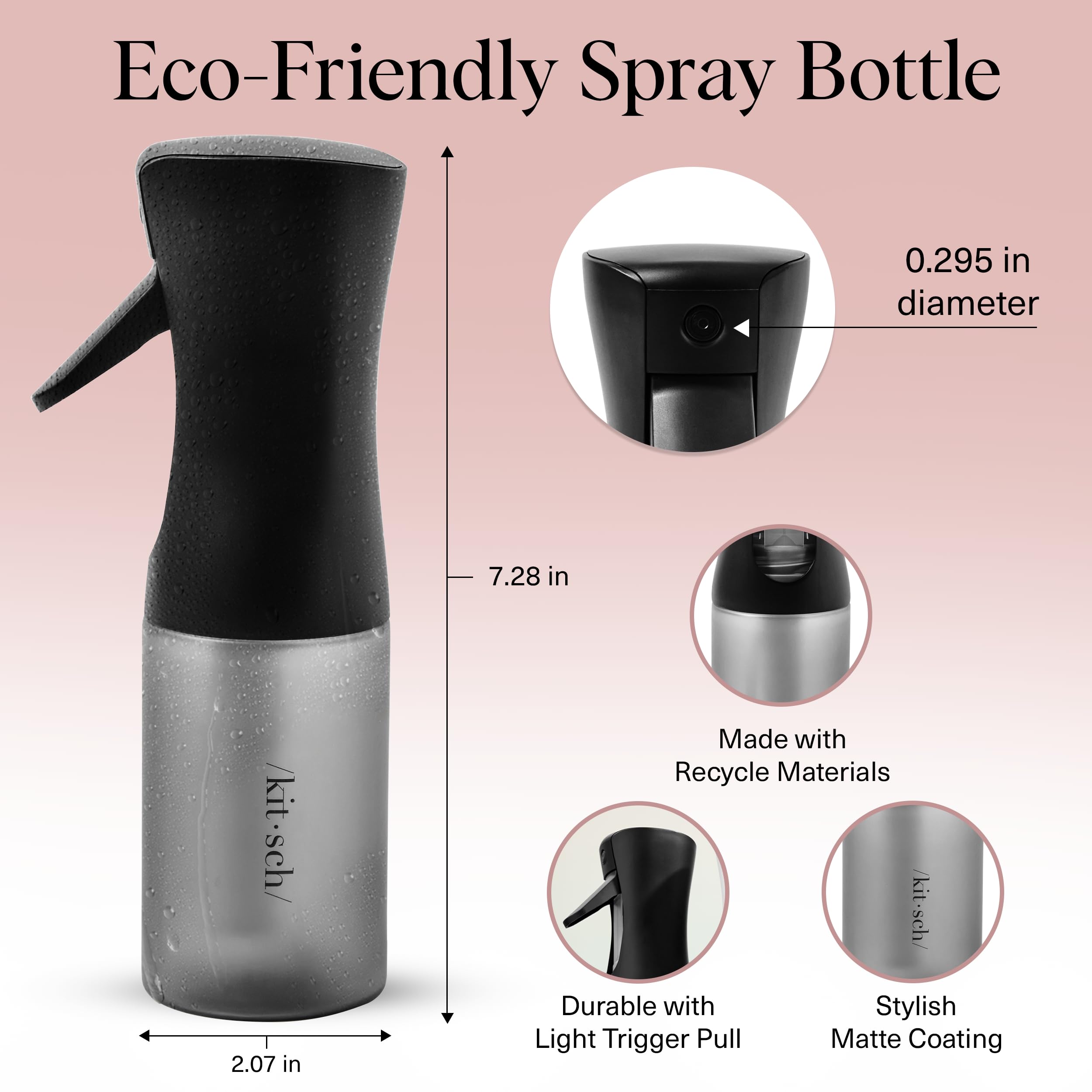 Kitsch easy-pull trigger ensures comfortable misting during long routines.