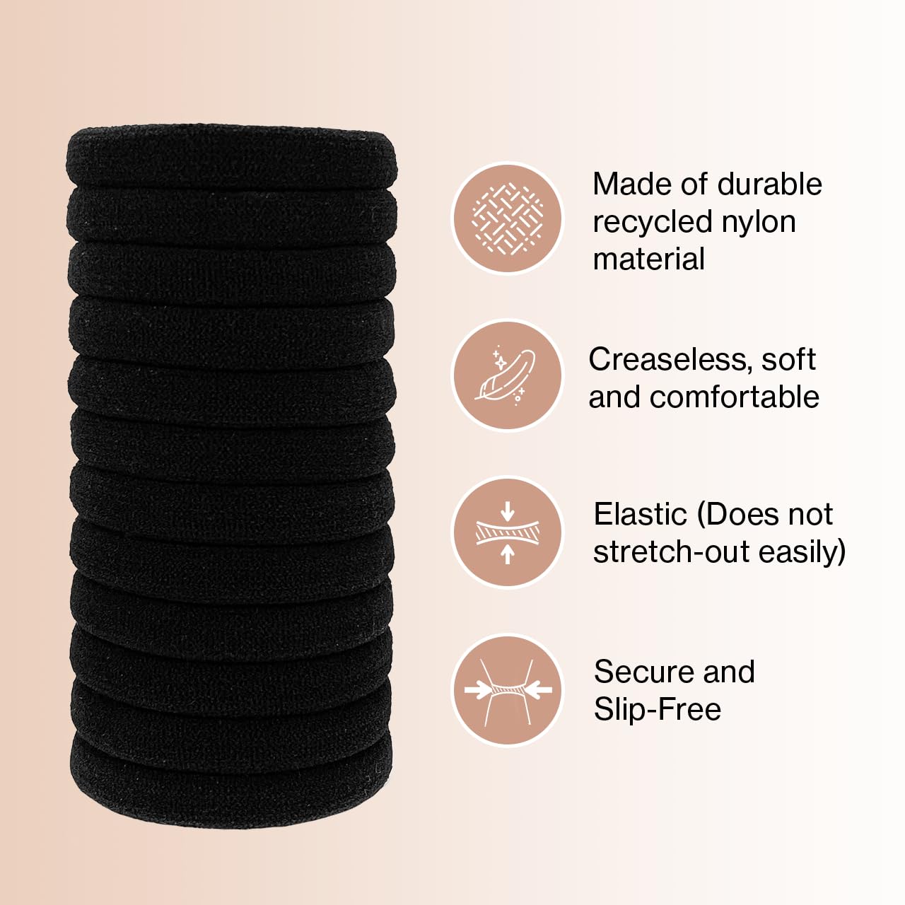 Kitsch ligas nylon negro, ponérselos rápido, peinado seguro para actividades escolares