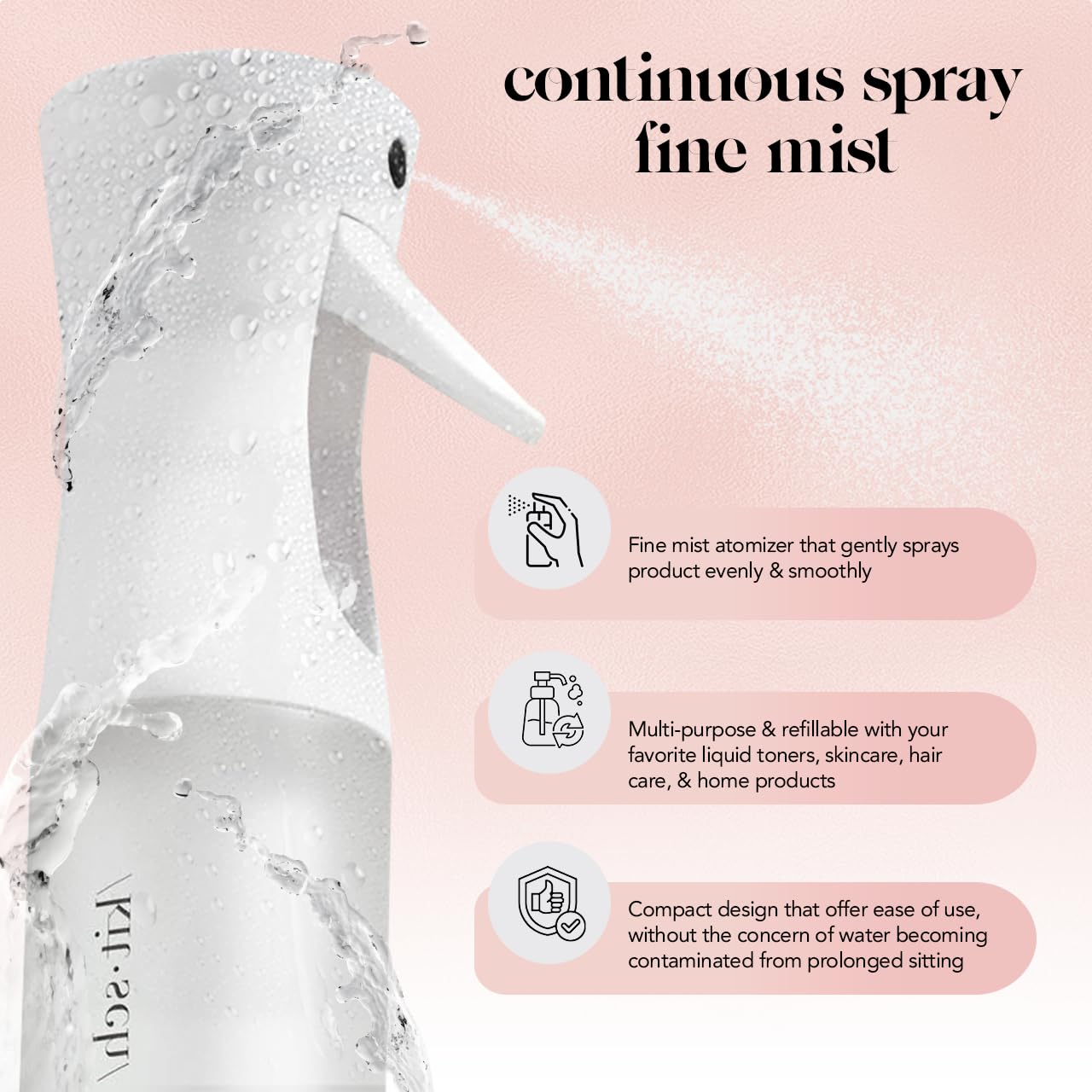 Kitsch ergonomic trigger bottle ensures comfortable misting during styling